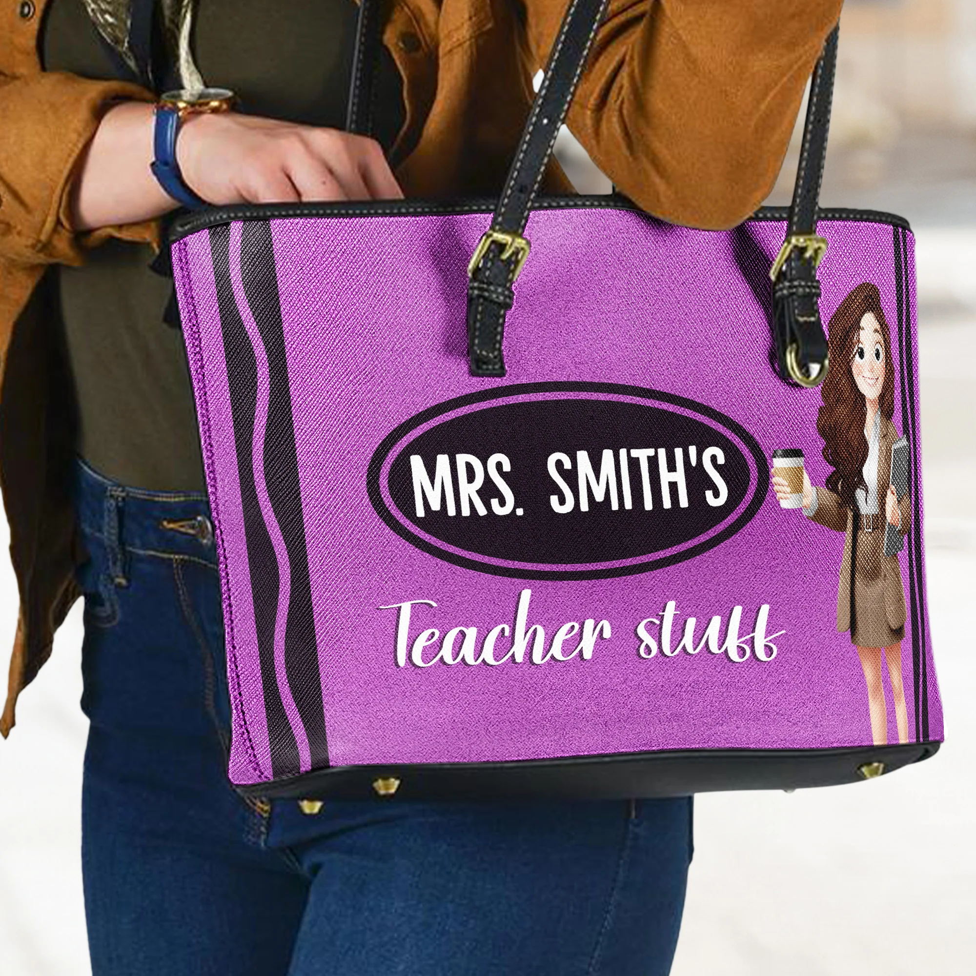 Teacher Stuff Bag - Teacher Personalized Gift - Personalized Leather Tote Bag - Image 3