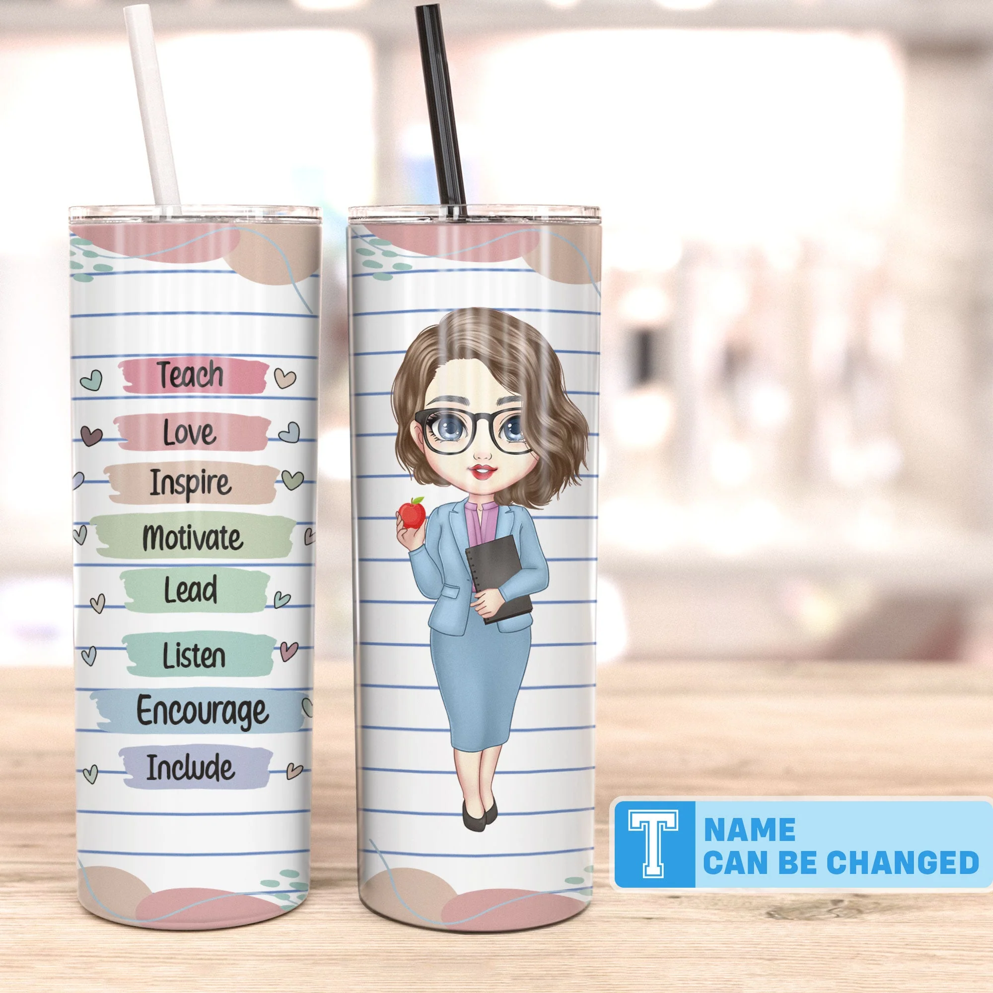 Teacher - Teach Love Inspire - Personalized Skinny Tumbler - Back To School Gift For Teacher, Appreciate Gift, School - Image 3