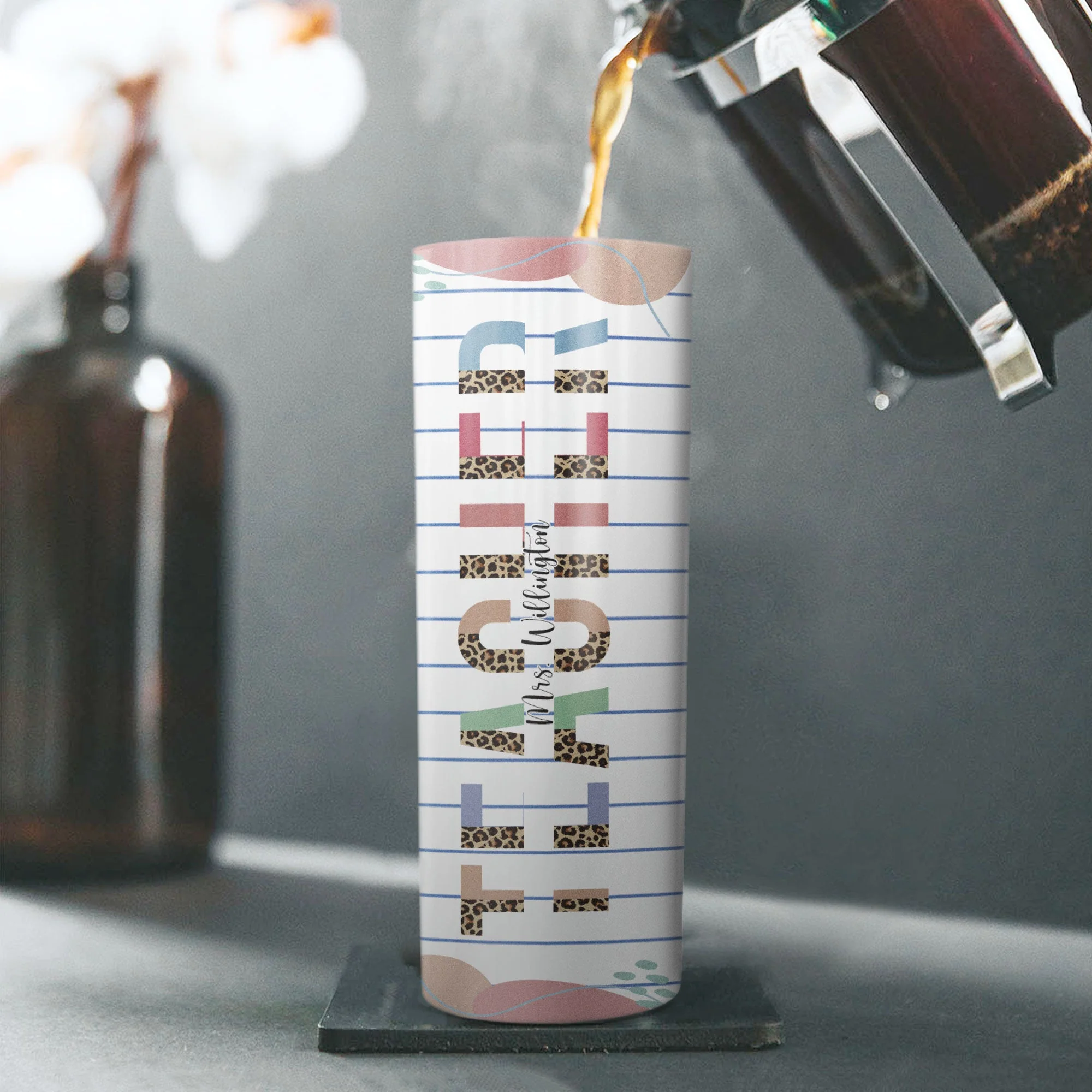 Teacher - Teach Love Inspire - Personalized Skinny Tumbler - Back To School Gift For Teacher, Appreciate Gift, School - Image 4