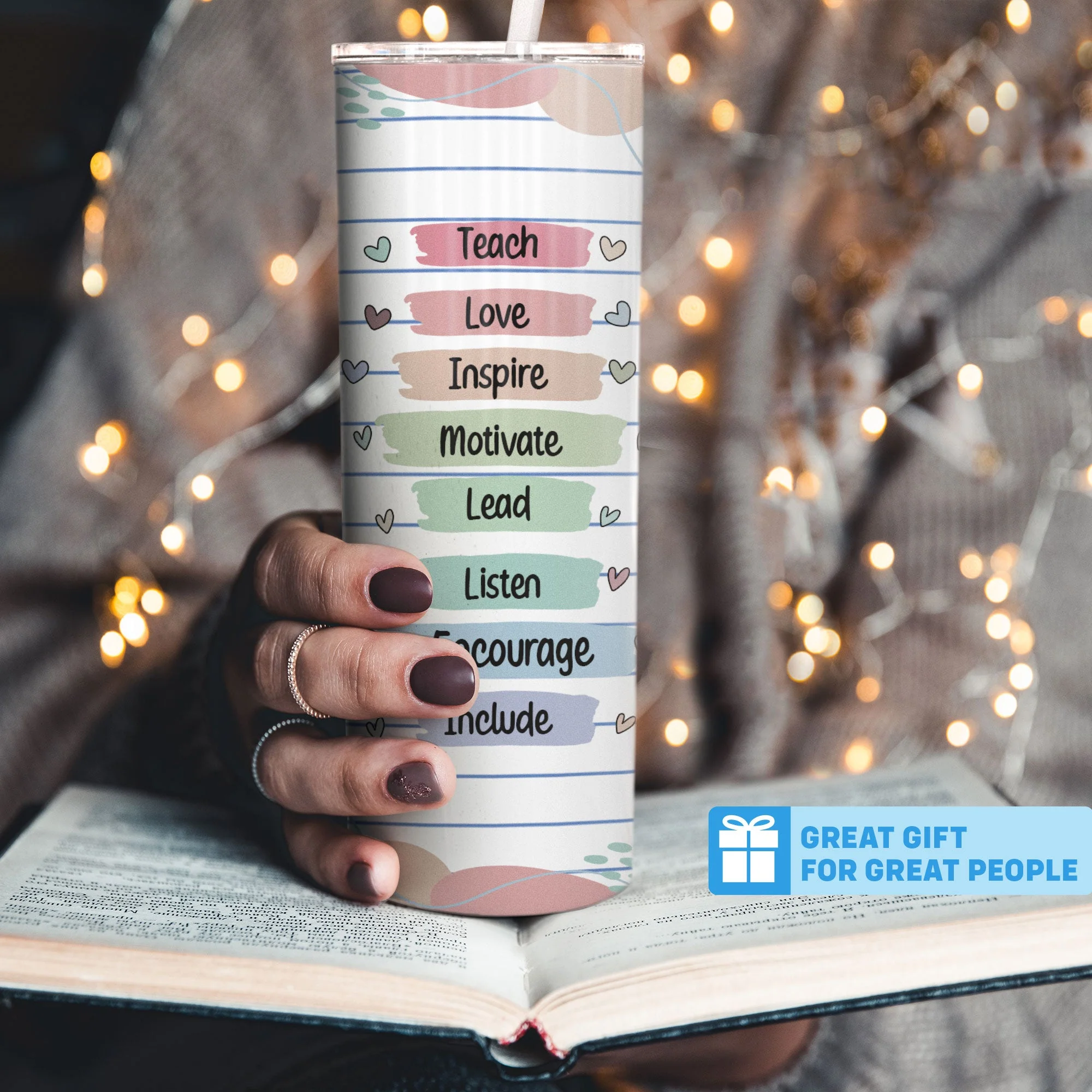 Teacher - Teach Love Inspire - Personalized Skinny Tumbler - Back To School Gift For Teacher, Appreciate Gift, School - Image 5