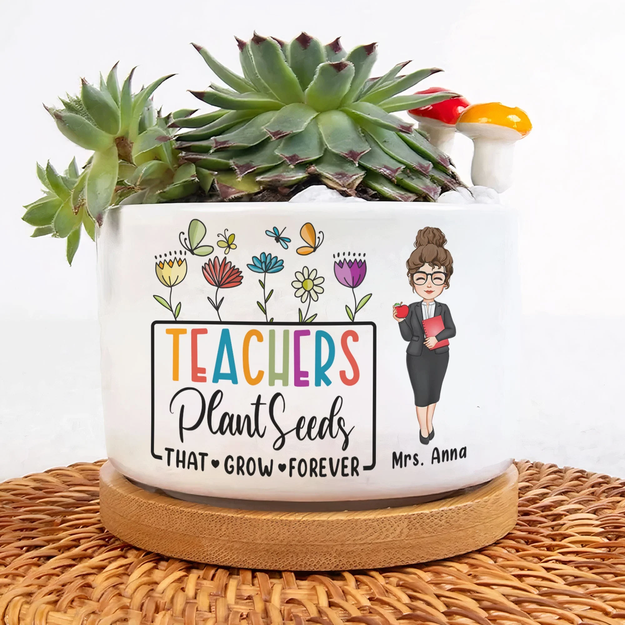Teachers Plant Seeds That Grow Forever - Personalized Ceramic Plant Pot With Tray - Image 3