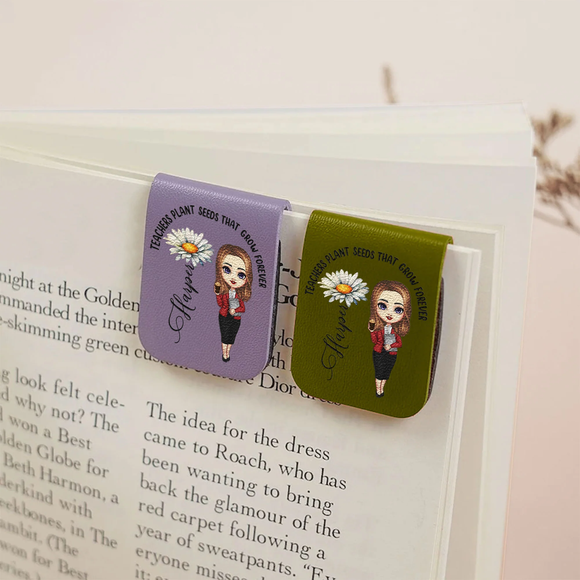 Teachers Plant Seeds That Grow Forever - Personalized Leather Magnetic Bookmark - Image 5