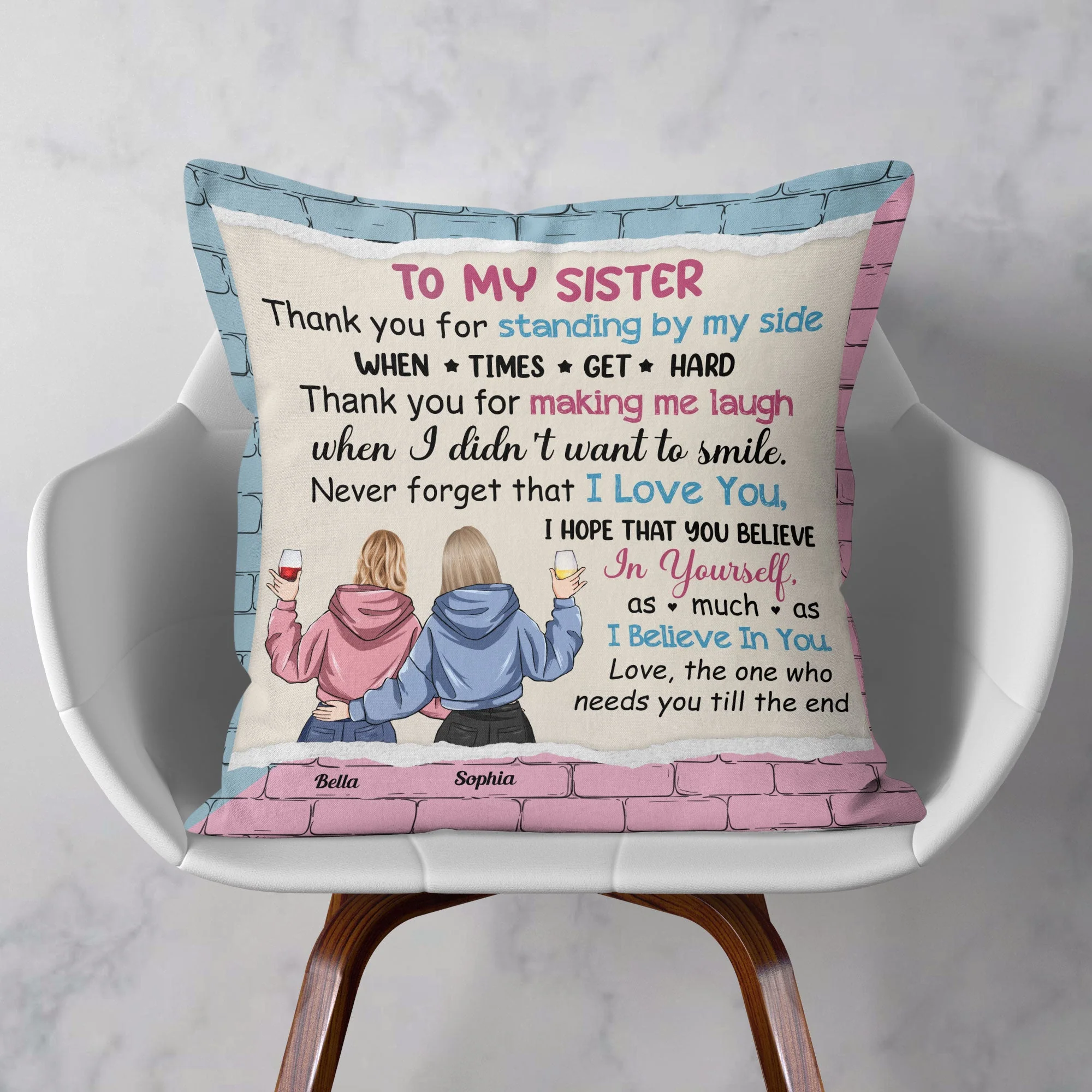 Thank You For Being By My Side Sister/Bestie - Personalized Pillow (Insert Included) - Birthday Gift For Sisters, Besties, BFF, Best Friends - Image 2