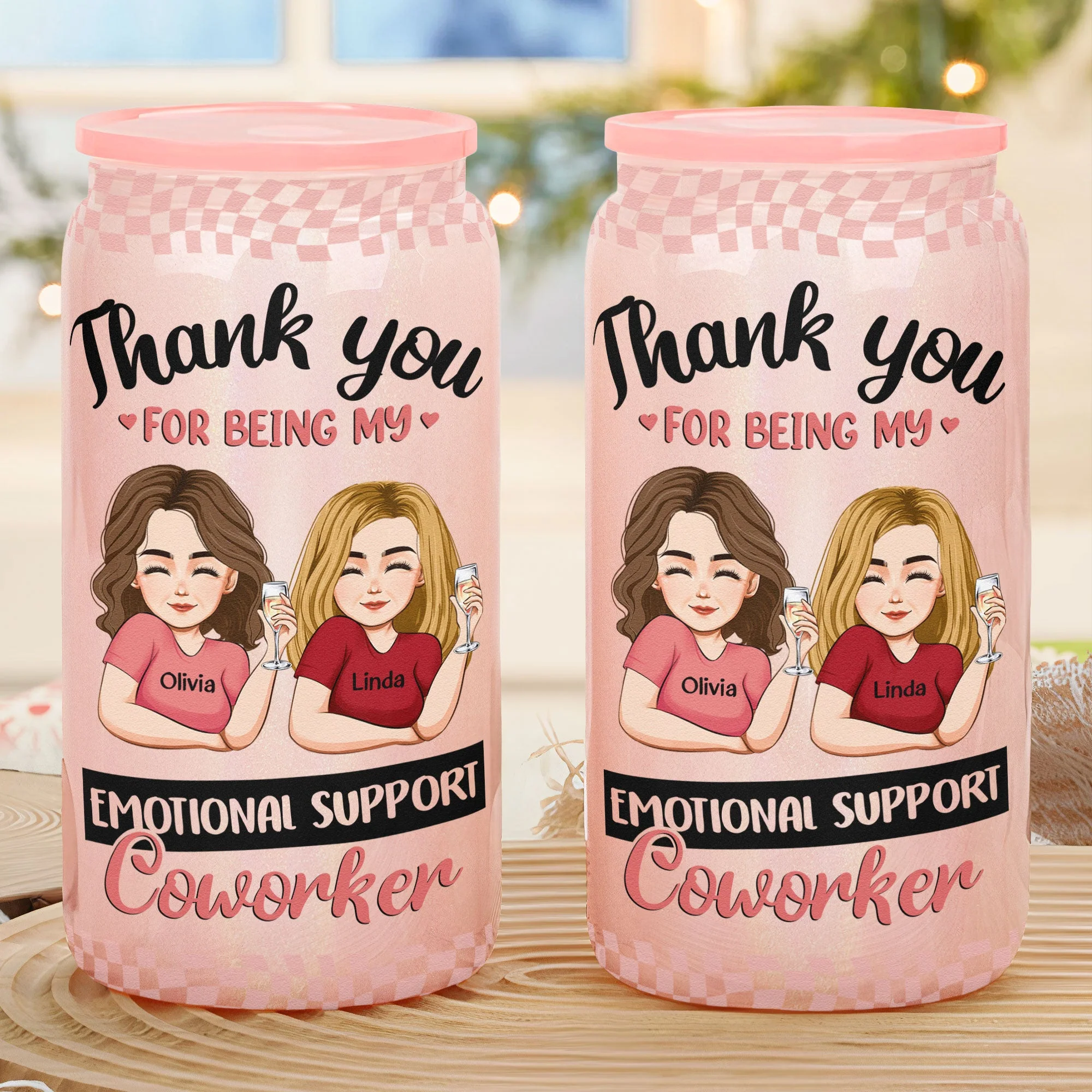 Thank You For Being My Emotional Support Coworker - Personalized Shimmer Glass Can - Image 2