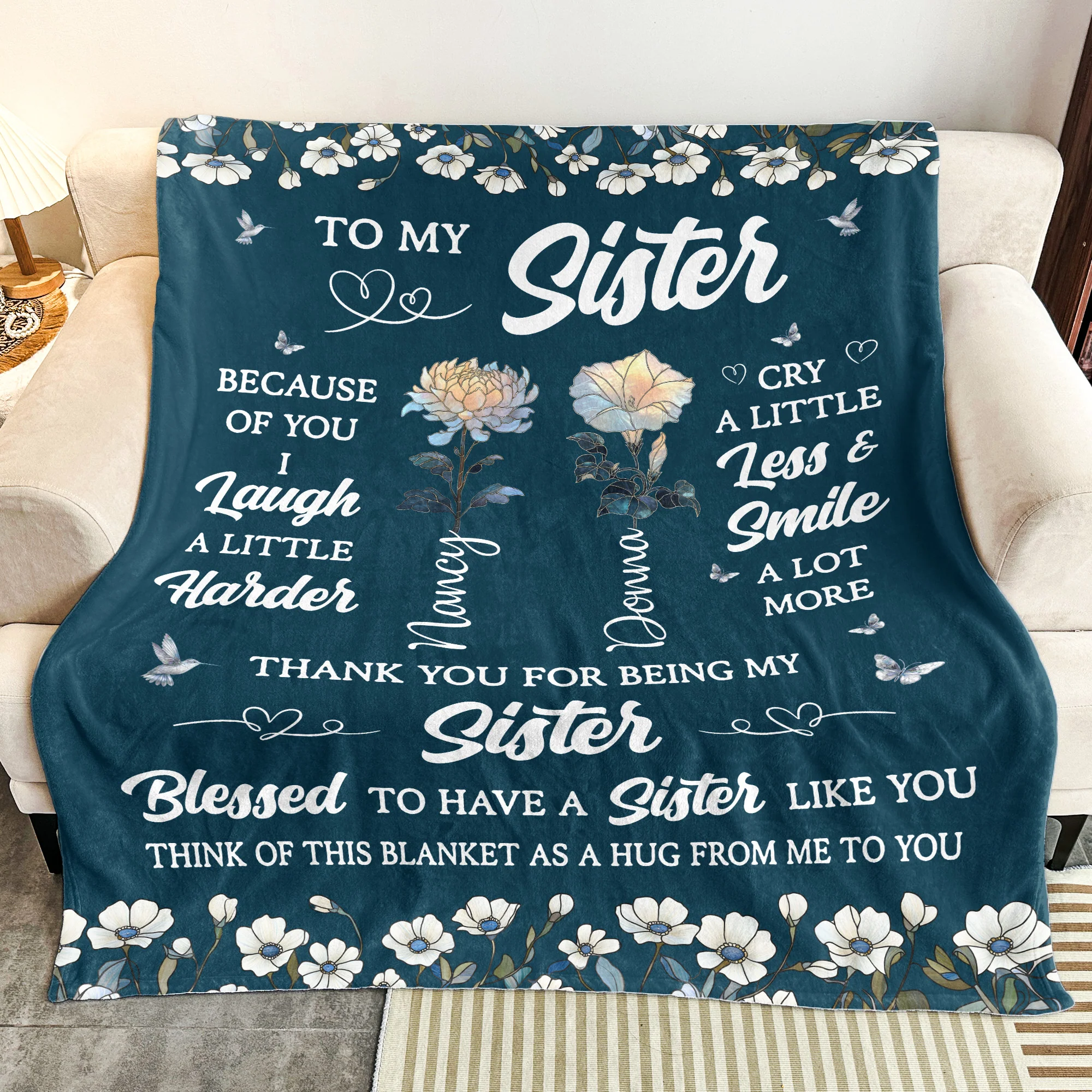 Thank You For Being My Sister Friend Flower Birthday Gift - Personalized Blanket - Image 3