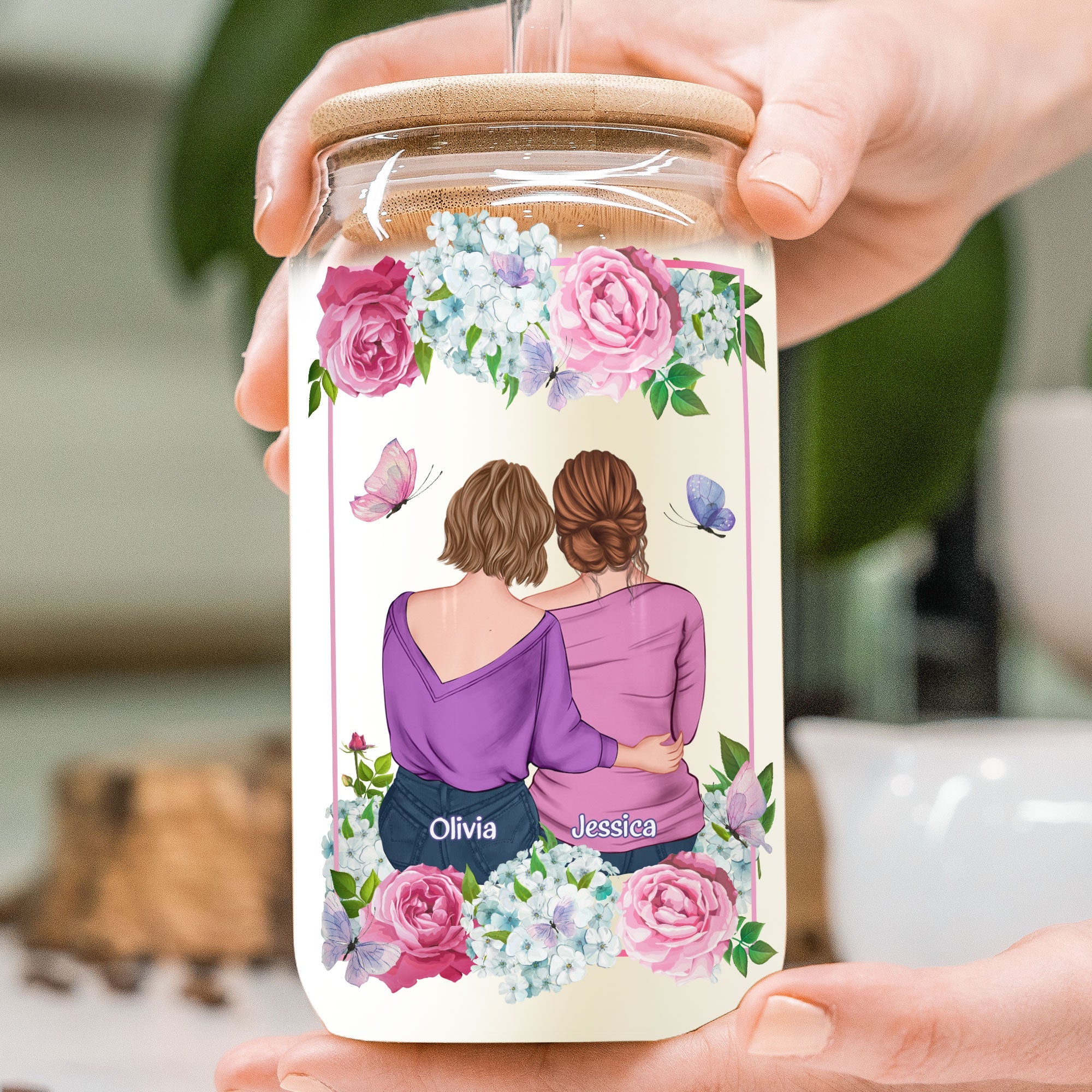 Thank You For Being My Unbiological Sister Floral - Personalized Clear Glass Cup - Image 2
