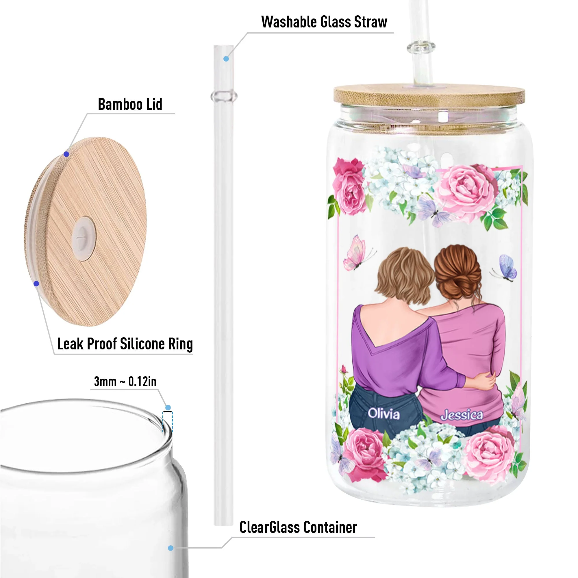 Thank You For Being My Unbiological Sister Floral - Personalized Clear Glass Cup - Image 5