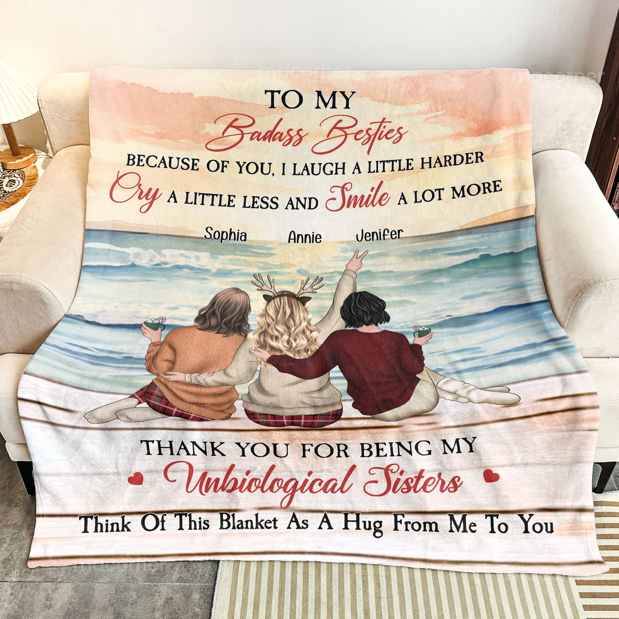 Thank You For Being My Unbiological Sister Friendship Gift - Personalized Blanket - Image 3