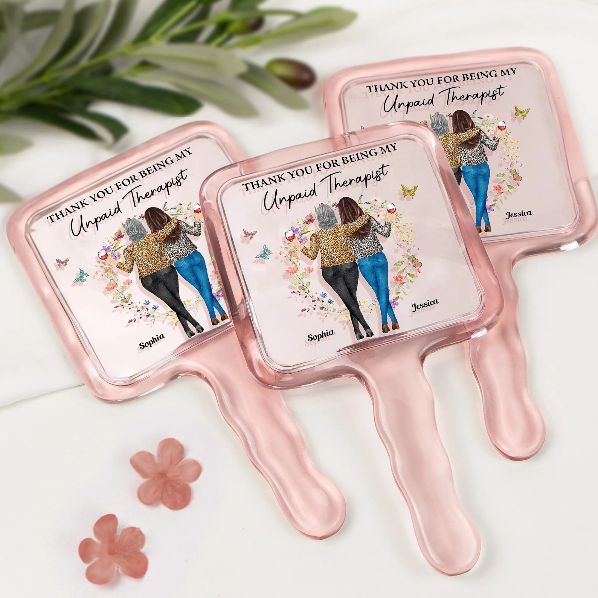 Thank You For Being My Unpaid Therapist Friendship Gifts - Personalized Handheld Mirror - Image 3