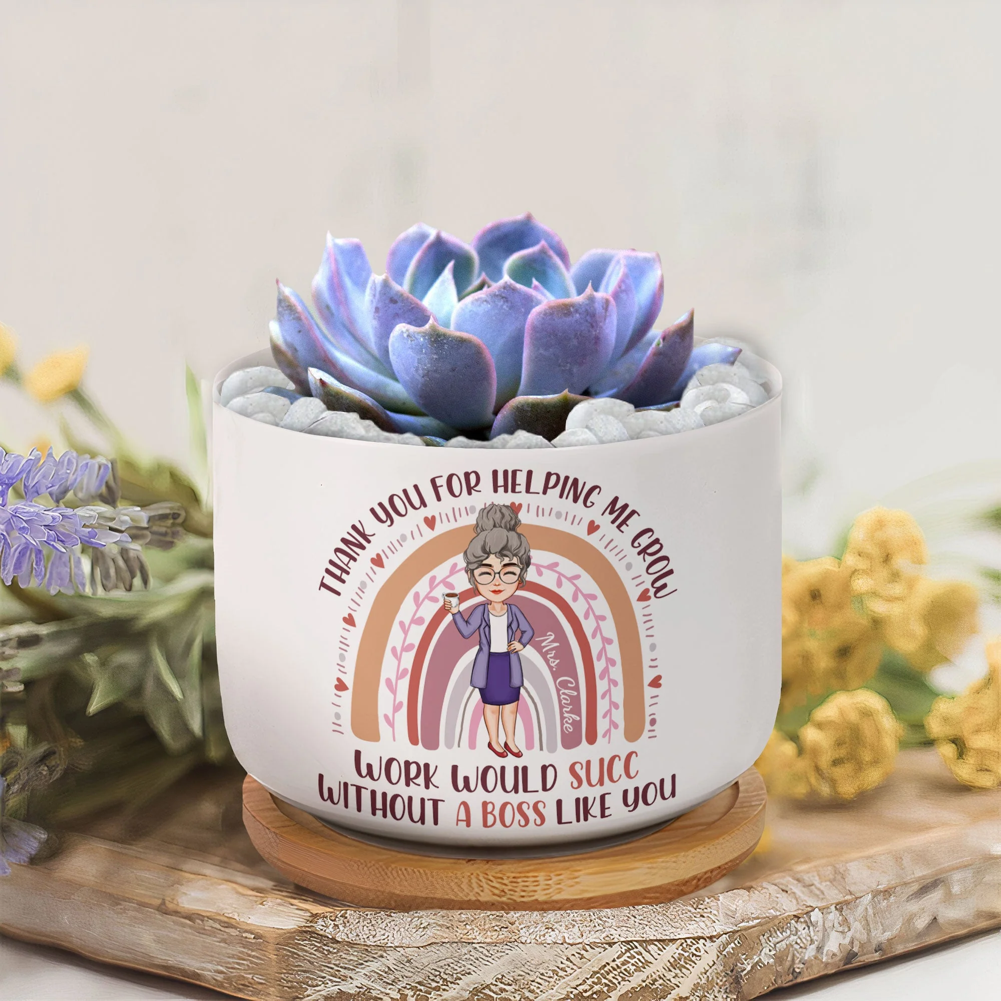 Thank You For Helping Me Grow, Boss - Personalized Ceramic Plant Pot With Tray - Image 4