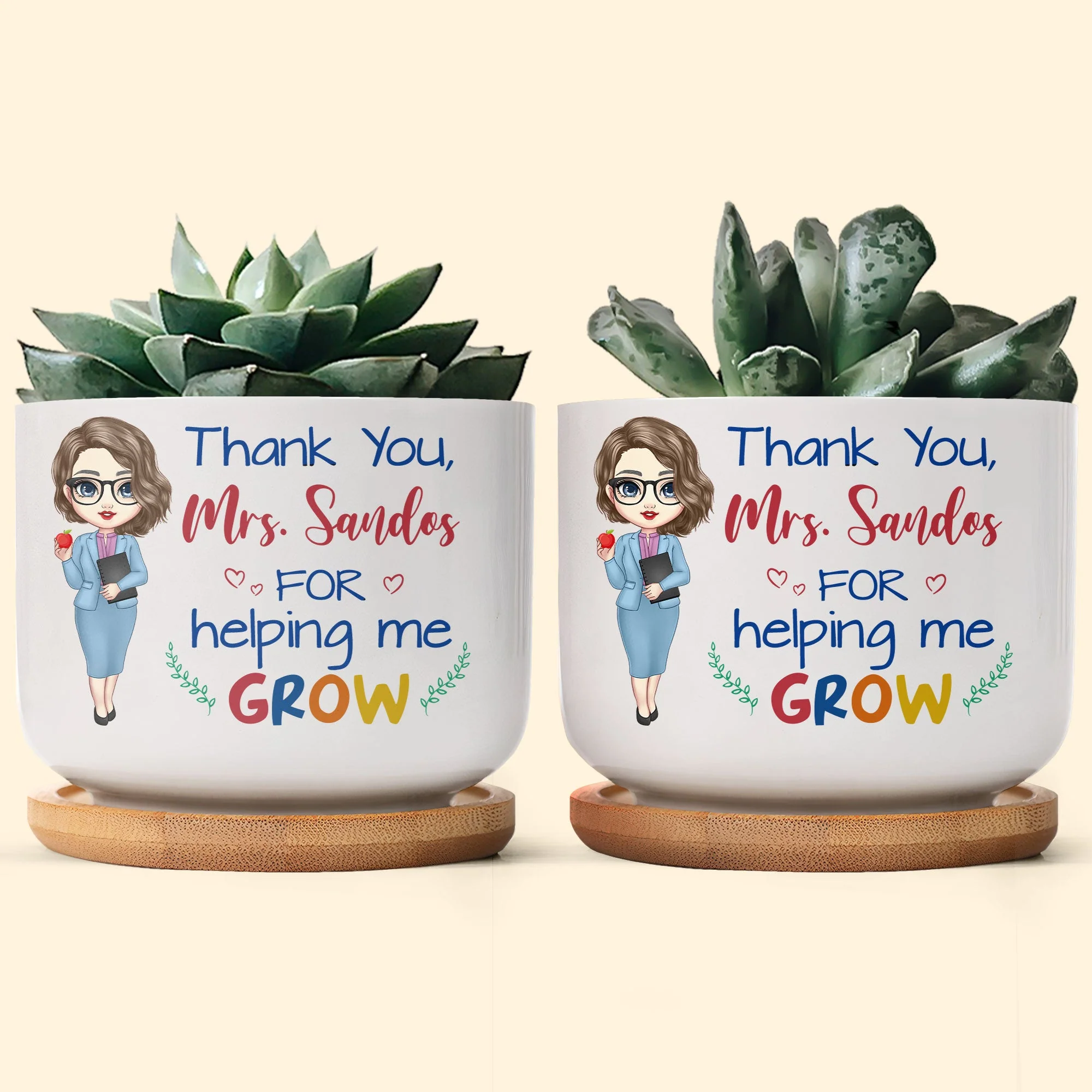 Thank You For Helping Me Grow - Personalized Ceramic Plant Pot With Tray - Image 2