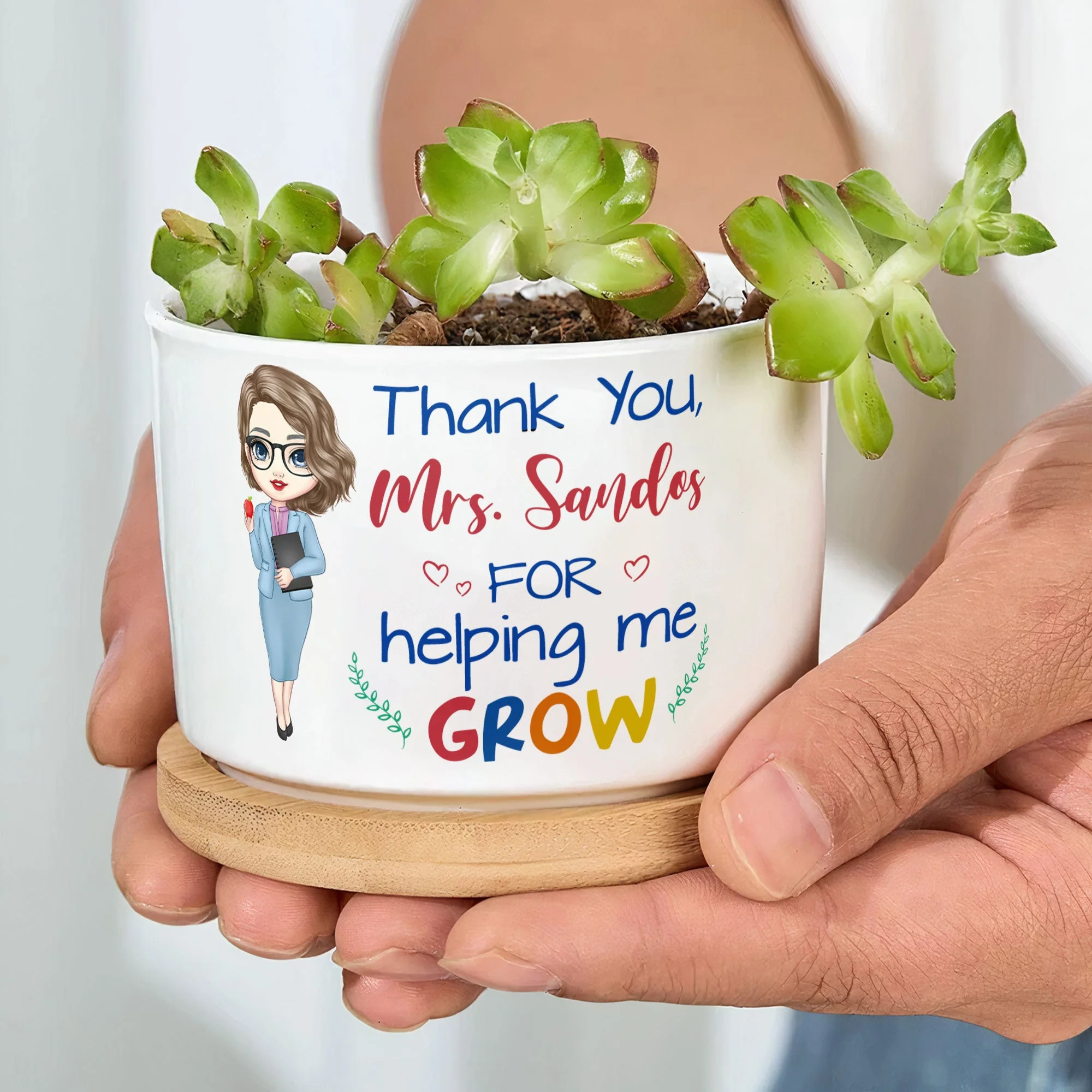 Thank You For Helping Me Grow - Personalized Ceramic Plant Pot With Tray - Image 6