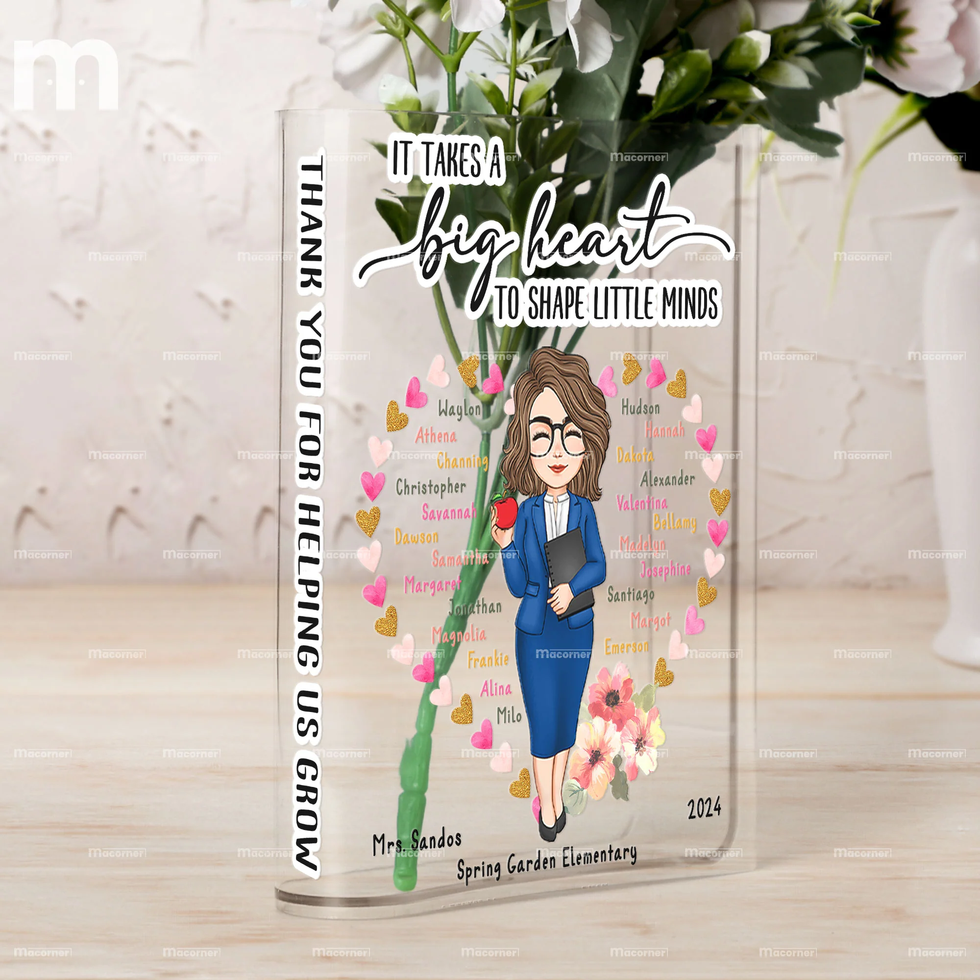 Thank You For Helping Us Grow - Personalized Acrylic Book Vase - Image 3