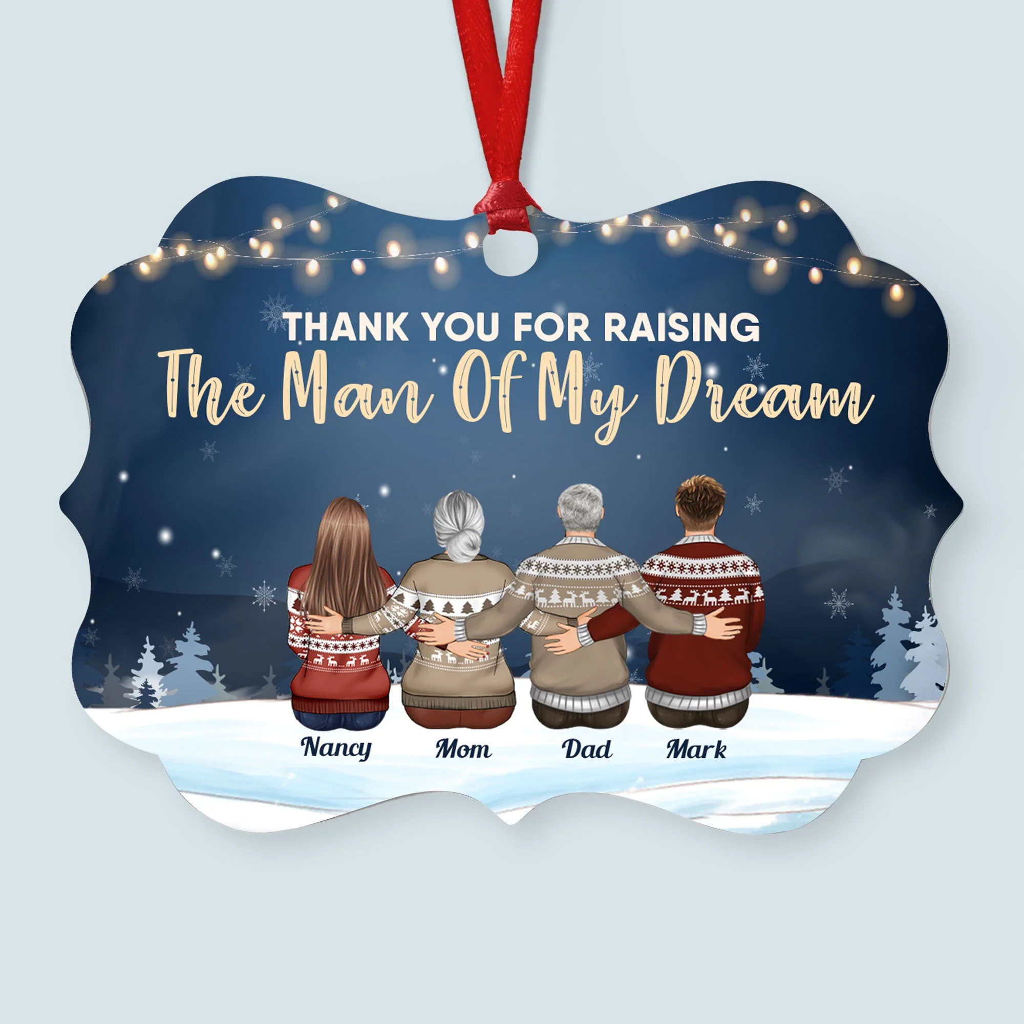 Thank You For Raising The Man Of My Dream - Personalized Aluminum Ornament - Christmas Gift For In-law Family - Family Hugging - Image 2