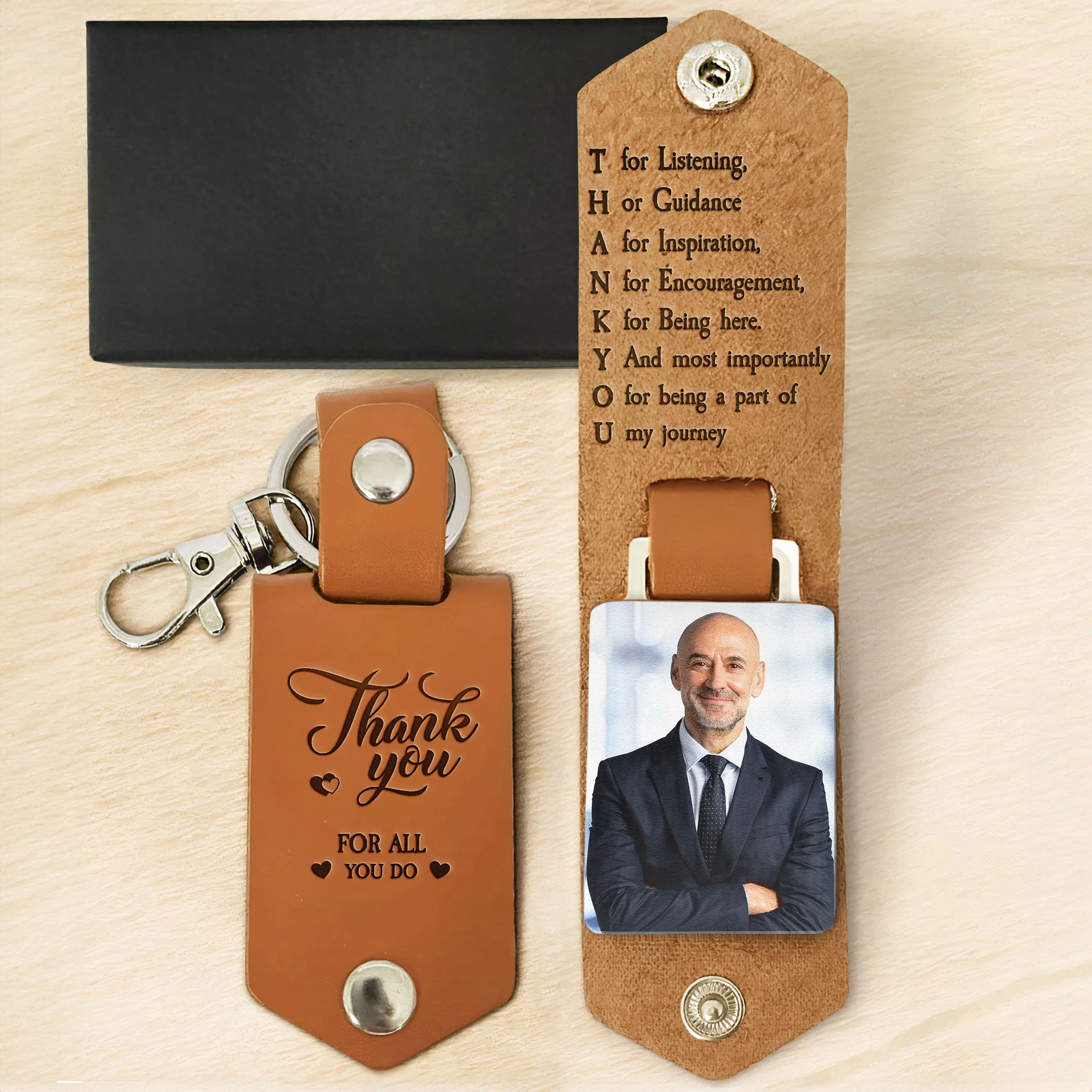 Thank You Gifts For Coworker Colleague Leaving - Personalized Leather Photo Keychain - Image 4