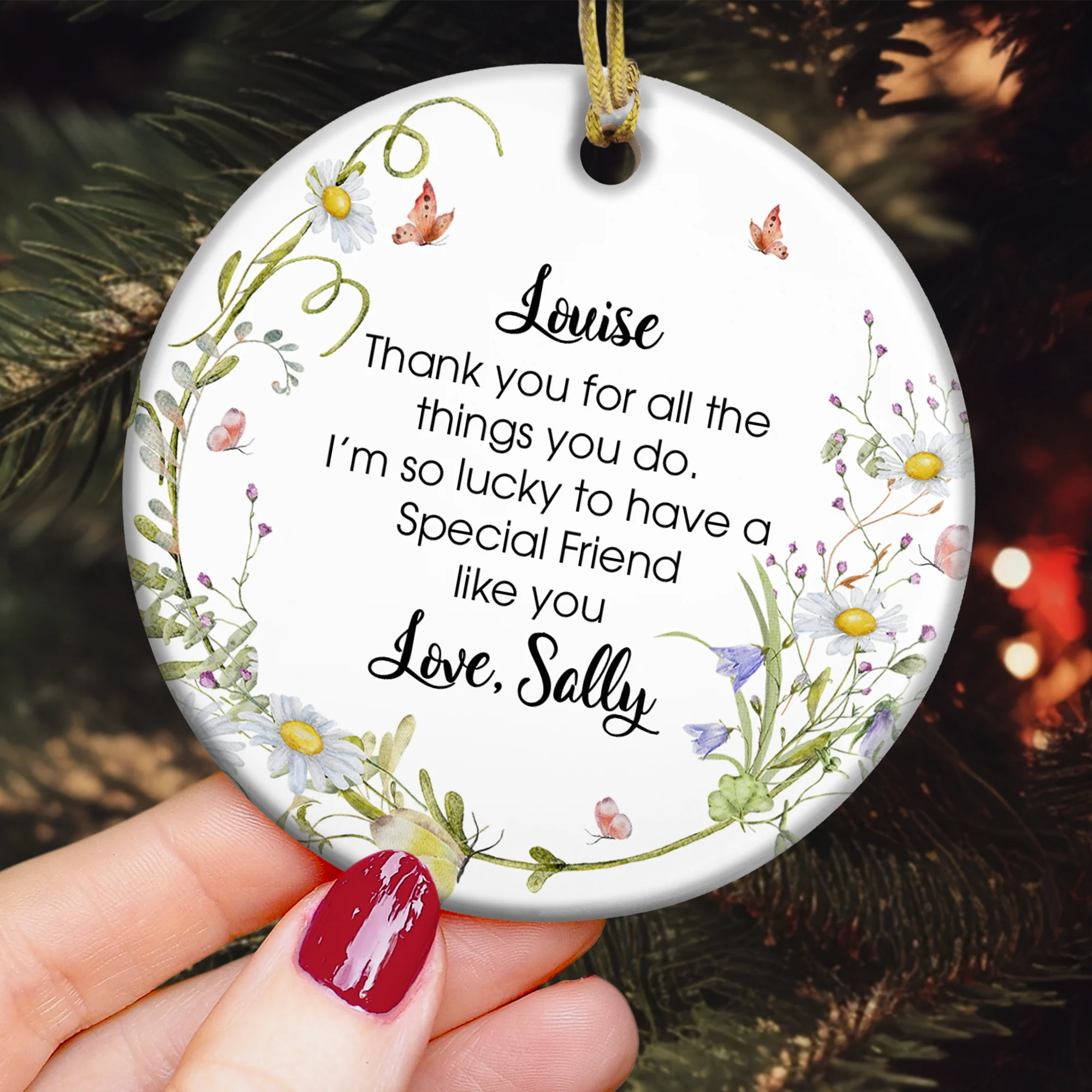 Thank You Gifts For Friends, Family, Mom & Daughters, Coworkers - Personalized Ceramic Ornament - Image 3