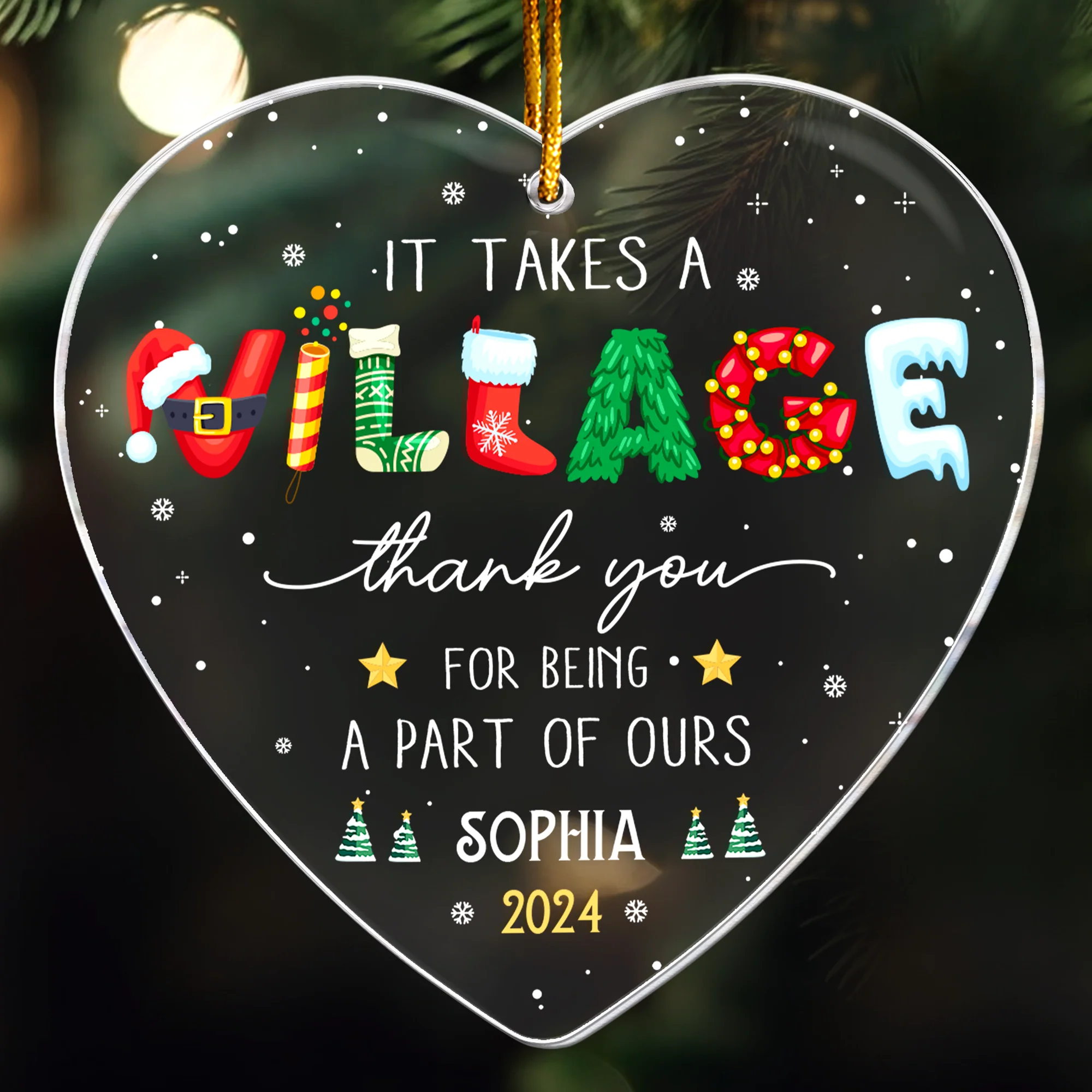 Thank You Gifts - It Takes A Village - Gifts For Friends, Coworkers, Family - Personalized Acrylic Ornament - Image 3