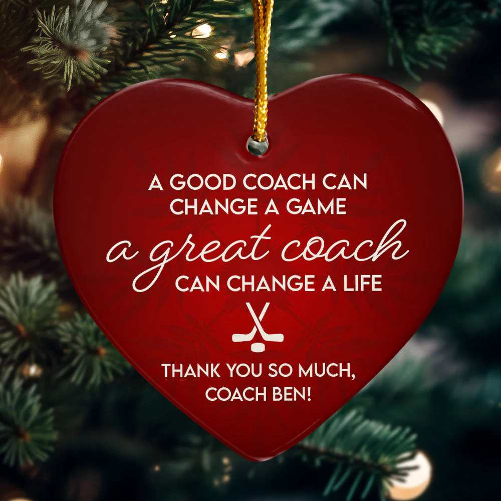 Thank You, Hockey Coach - Personalized Heart Shaped Ceramic Ornament - Image 3