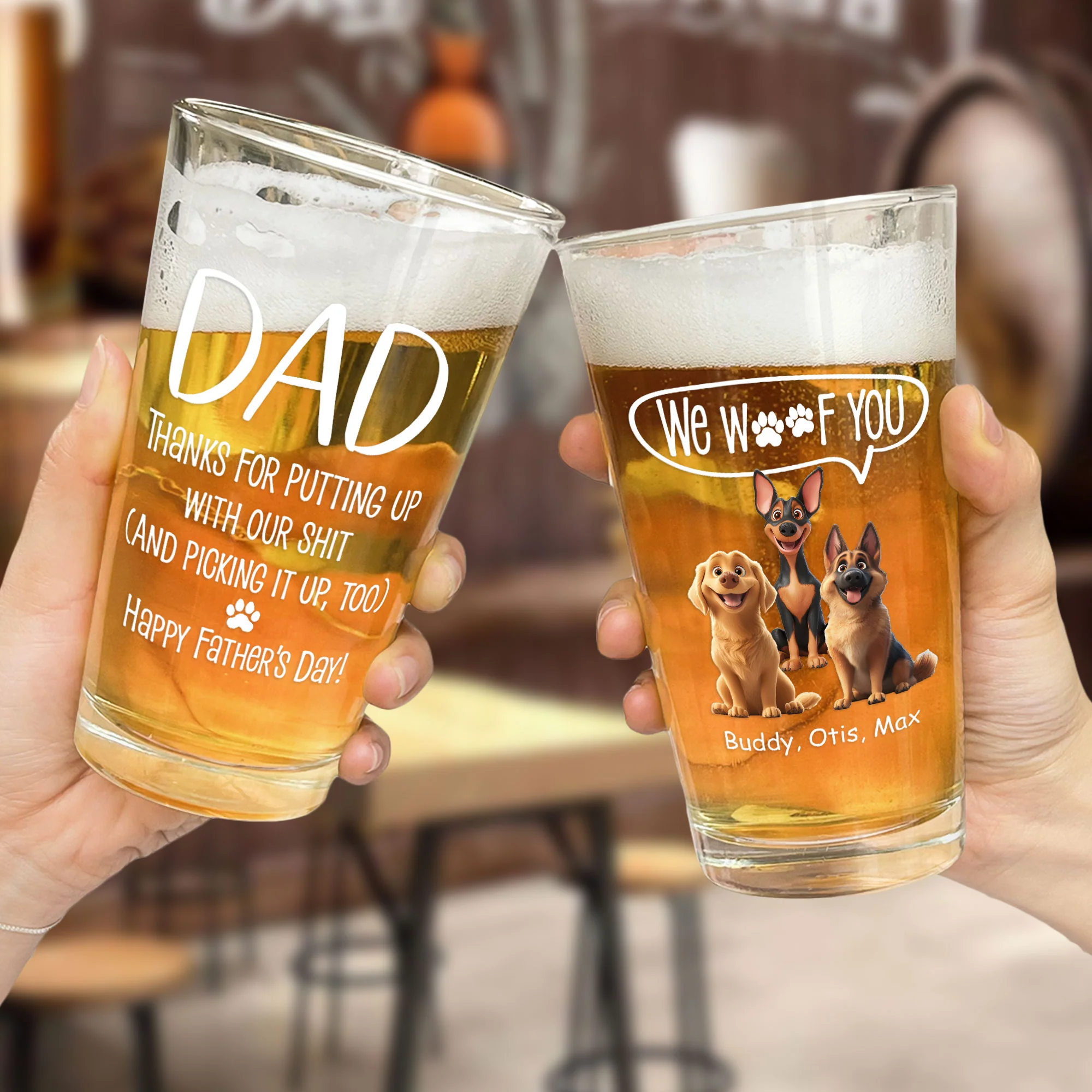 Thanks Dad We Woof You New Version - Personalized Beer Glass - Image 2