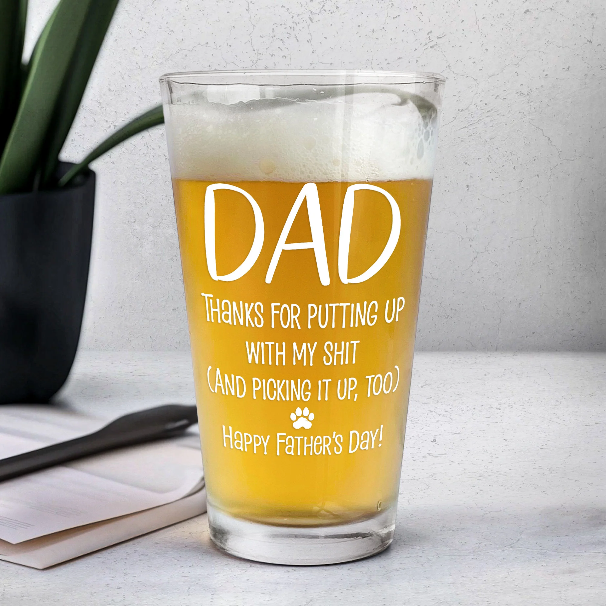 Thanks Dad We Woof You New Version - Personalized Beer Glass - Image 4