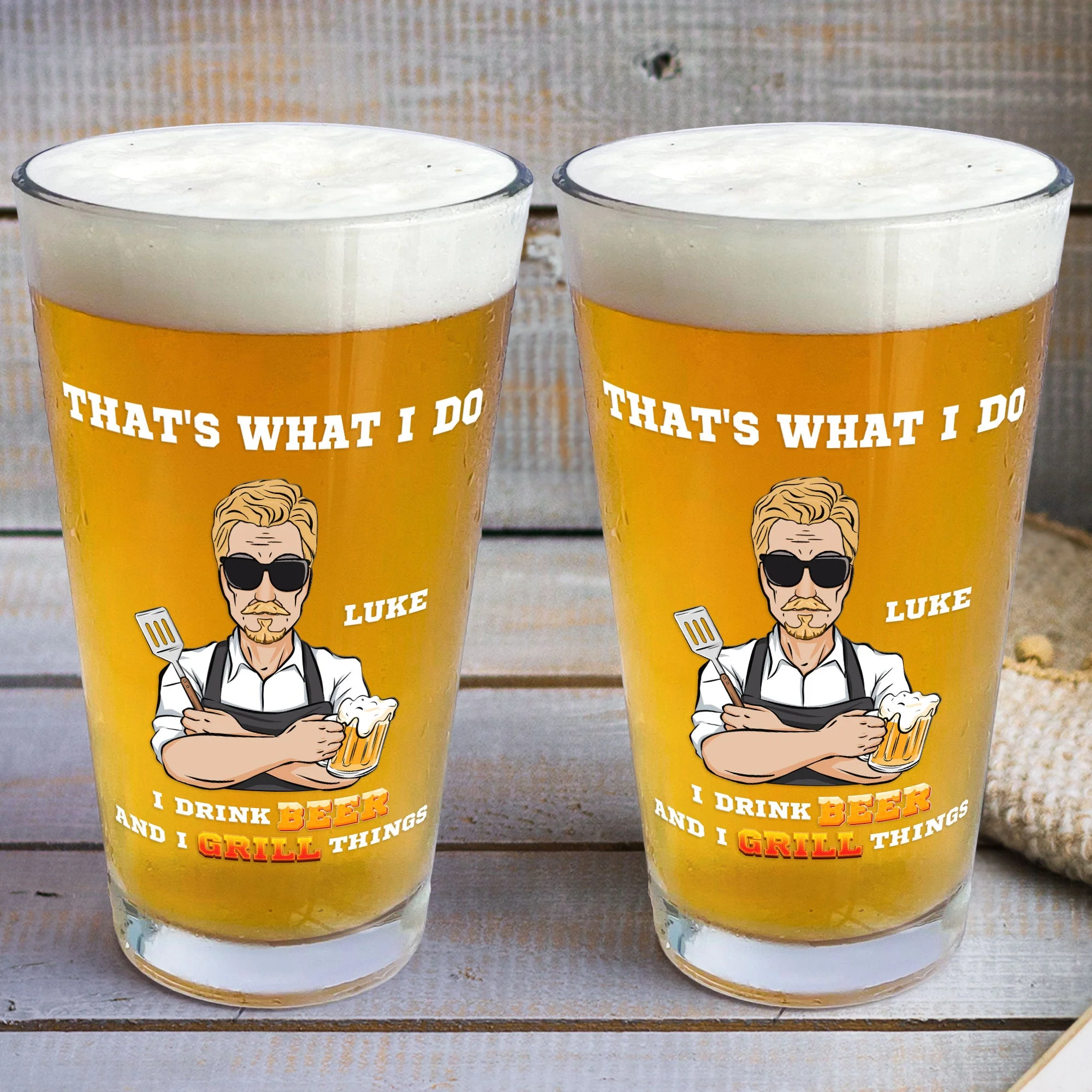 That's What I Do I Drink Beer And I Grill Things - Personalized Beer Glass - Image 3