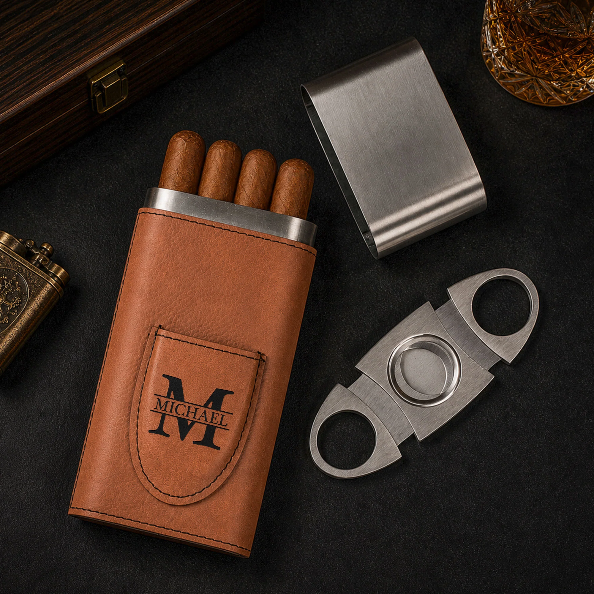 That's What I Do I Smoke & I Know Things - Gifts For Him, Travel Leather Case With Cutter - Personalized Cigar Case - Image 3