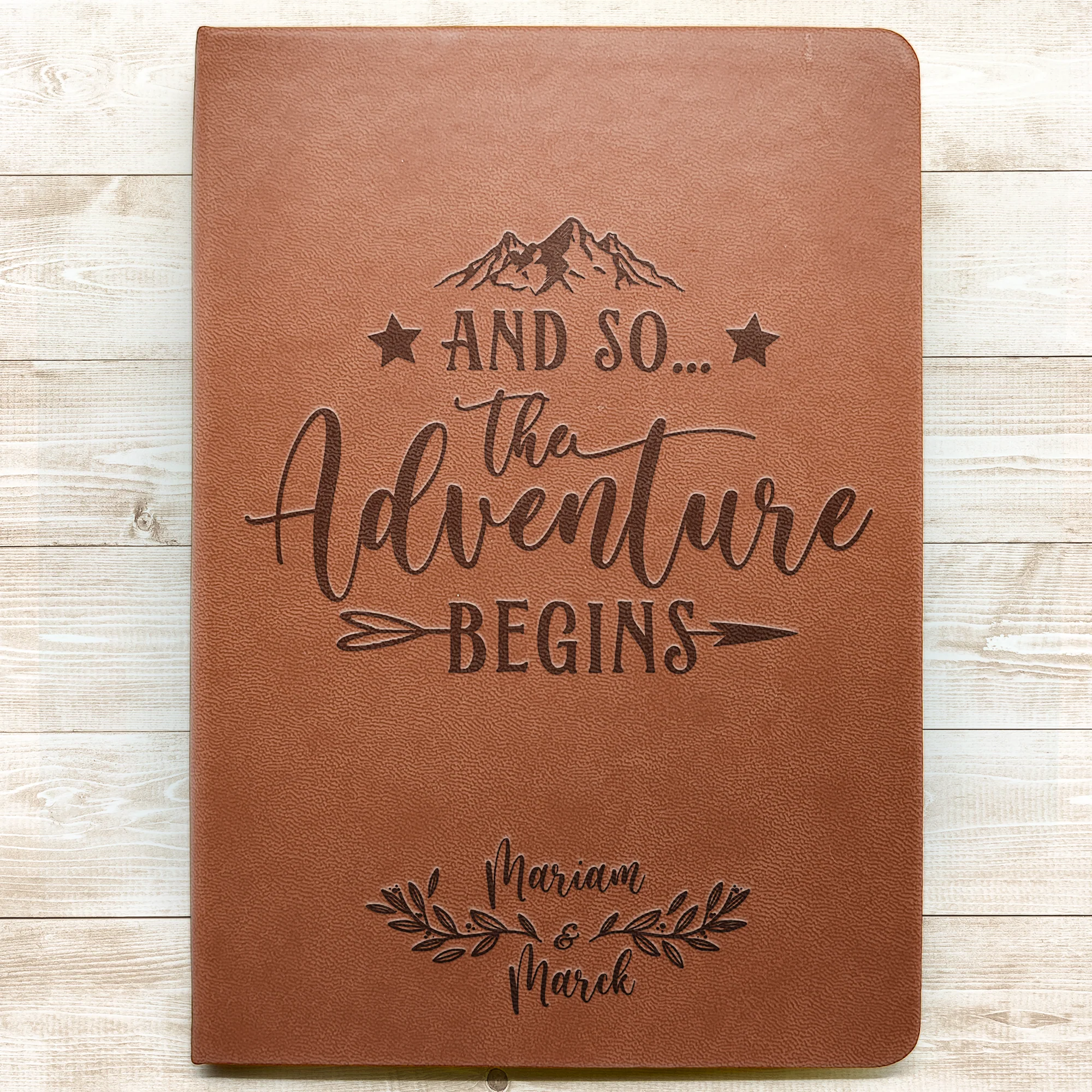 The Adventure Begins Wedding Gift For Couple - Personalized Leather Journal - Image 2