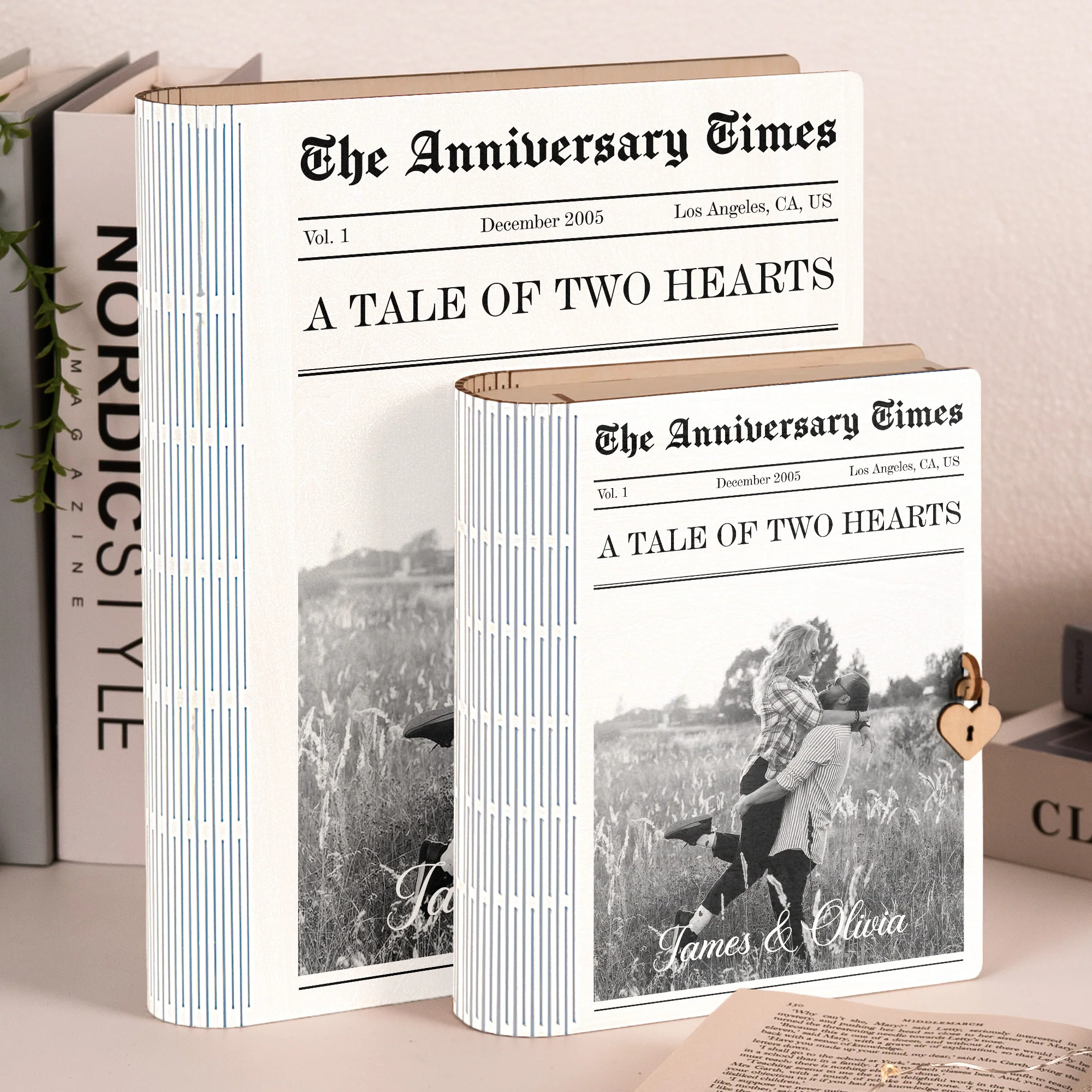 The Anniversary Times A Tale Of Two Hearts - Personalized Wooden Photo Book Box - Image 4