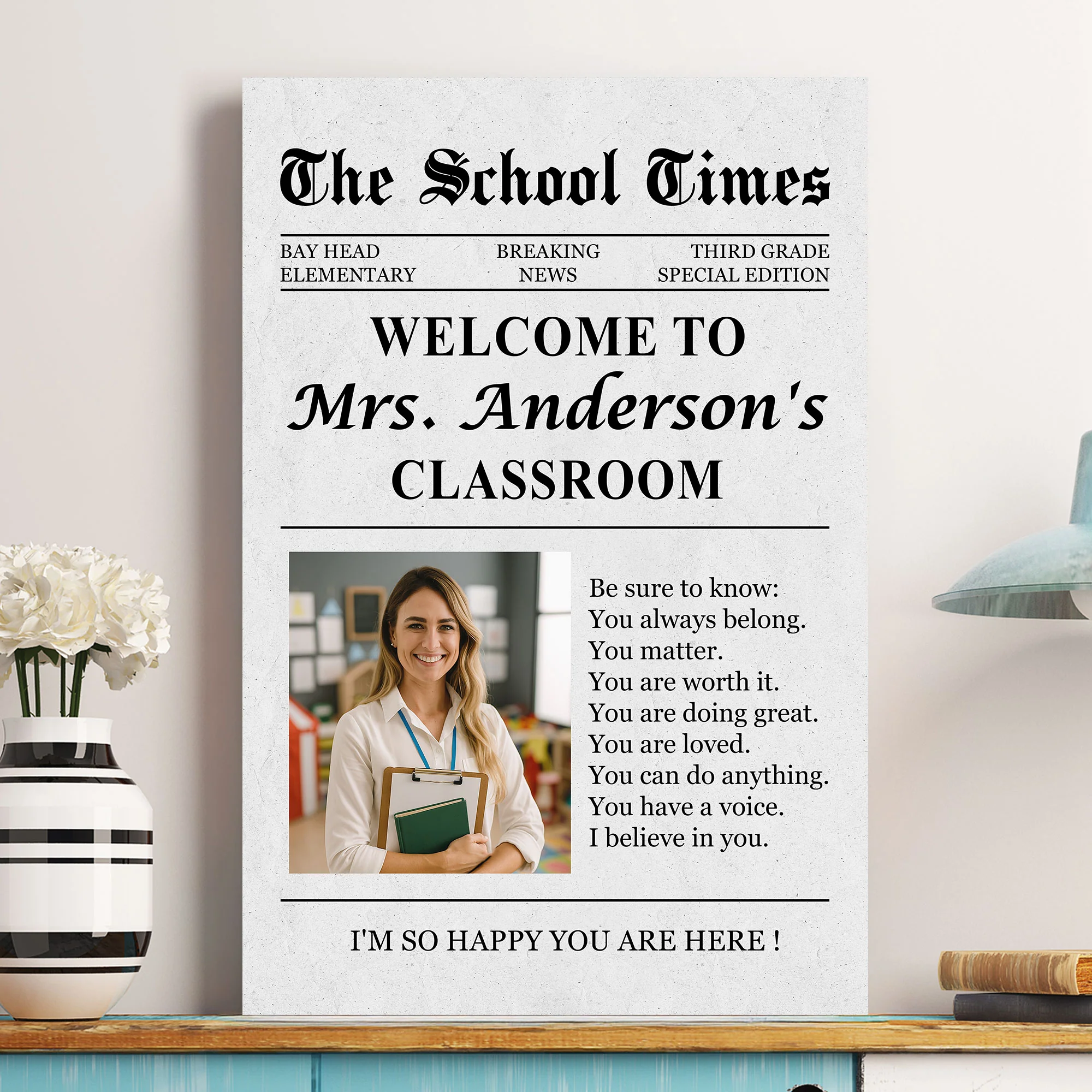 The Back To School Times Teacher Newspaper - Personalized Photo Poster/Canvas - Image 5