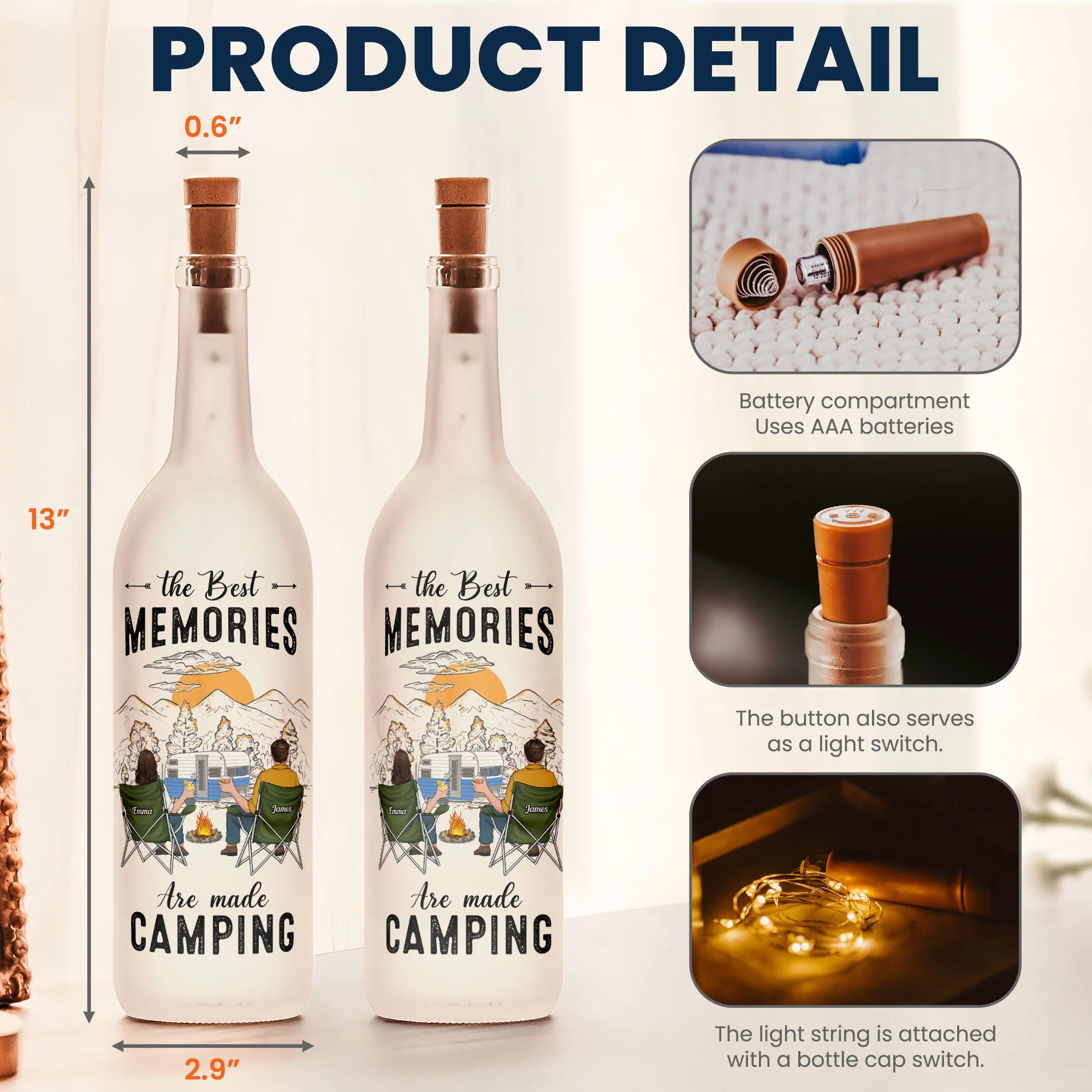 The Best Memories Are Made Camping - Personalized Bottle Lamp - Image 4