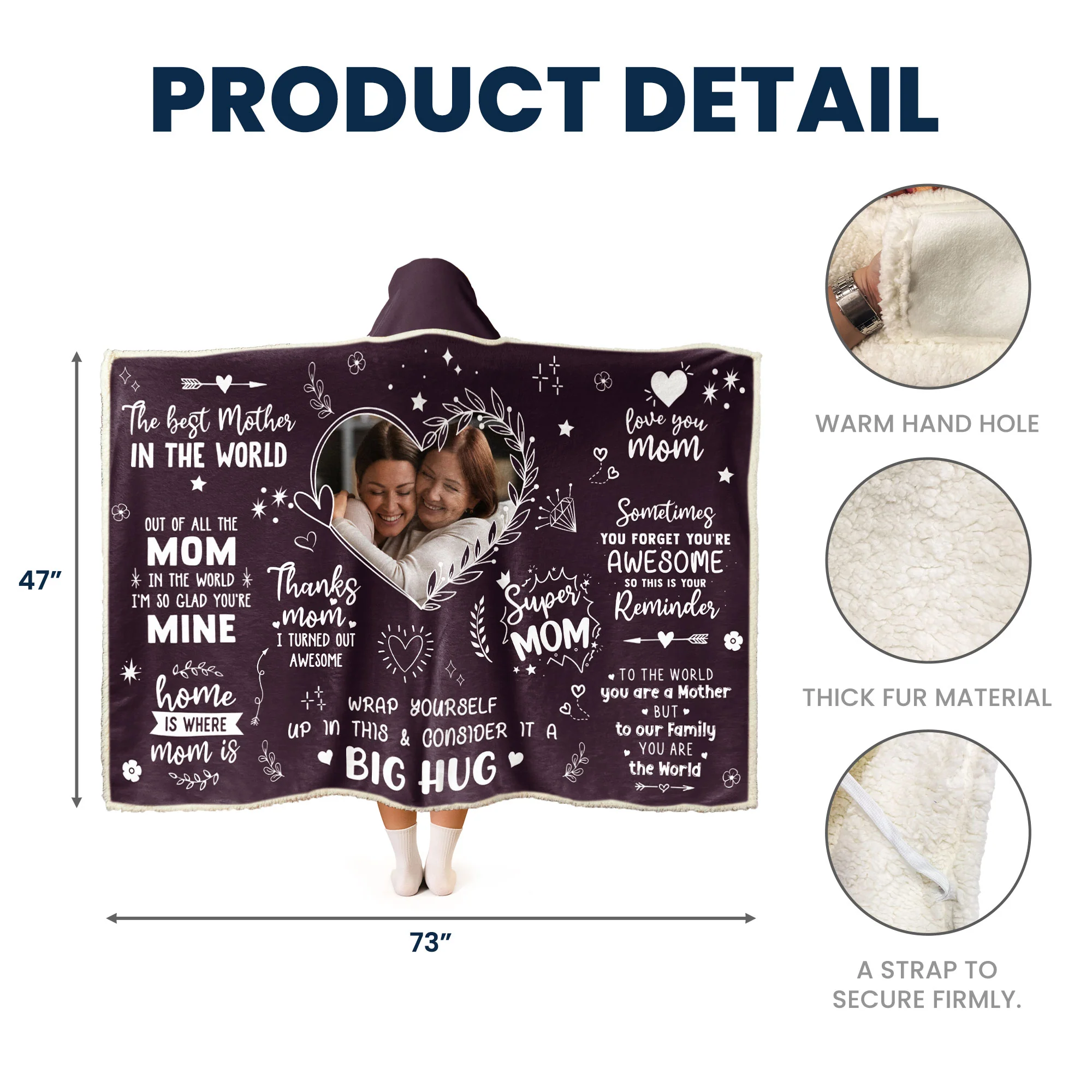 The Best Mother In The World Mom Gifts - Personalized Photo Wearable Blanket Hoodie - Image 5