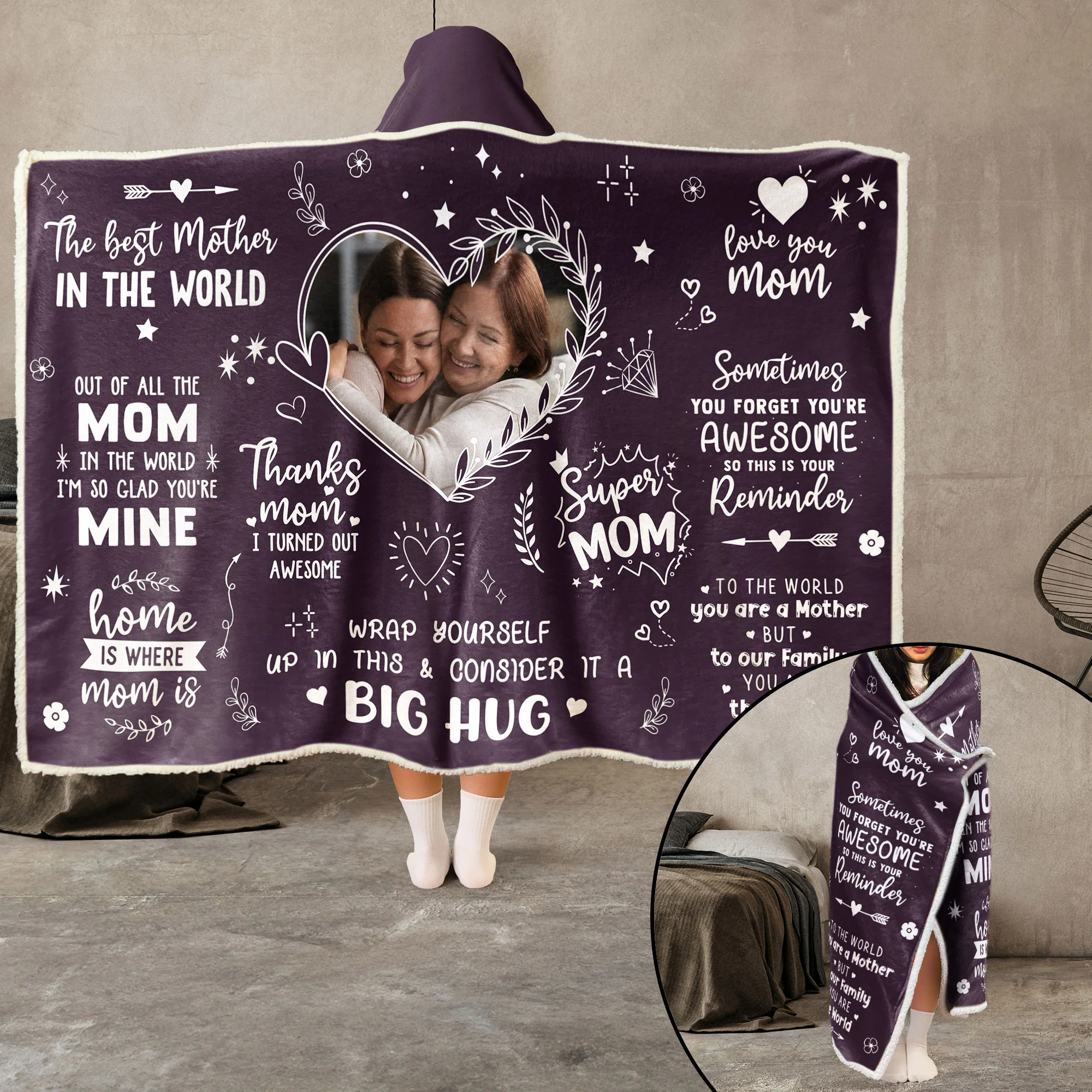 The Best Mother In The World Mom Gifts - Personalized Photo Wearable Blanket Hoodie - Image 6