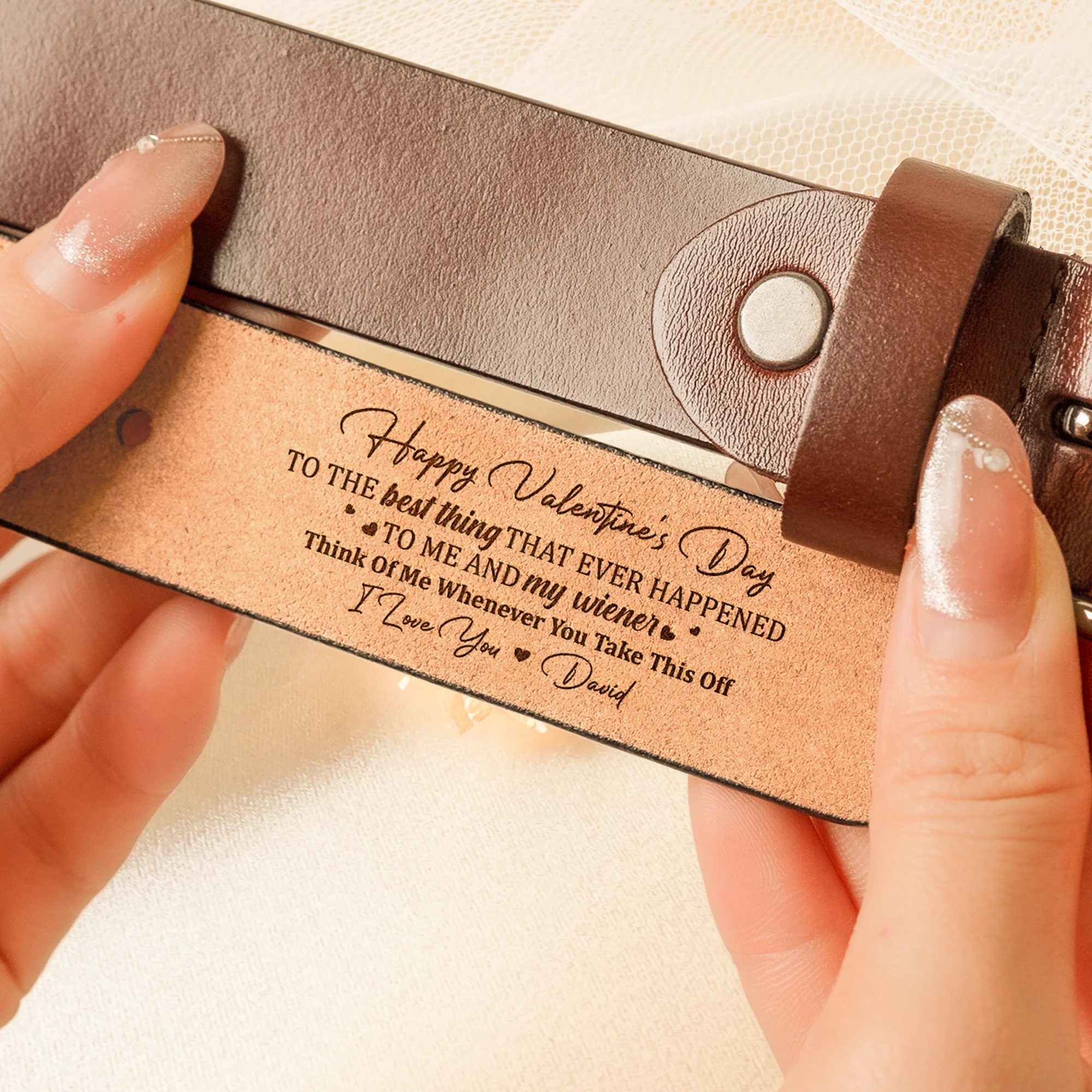 The Best Thing That Ever Happened To Me And My Wiener - Personalized Women Leather Belt - Image 2