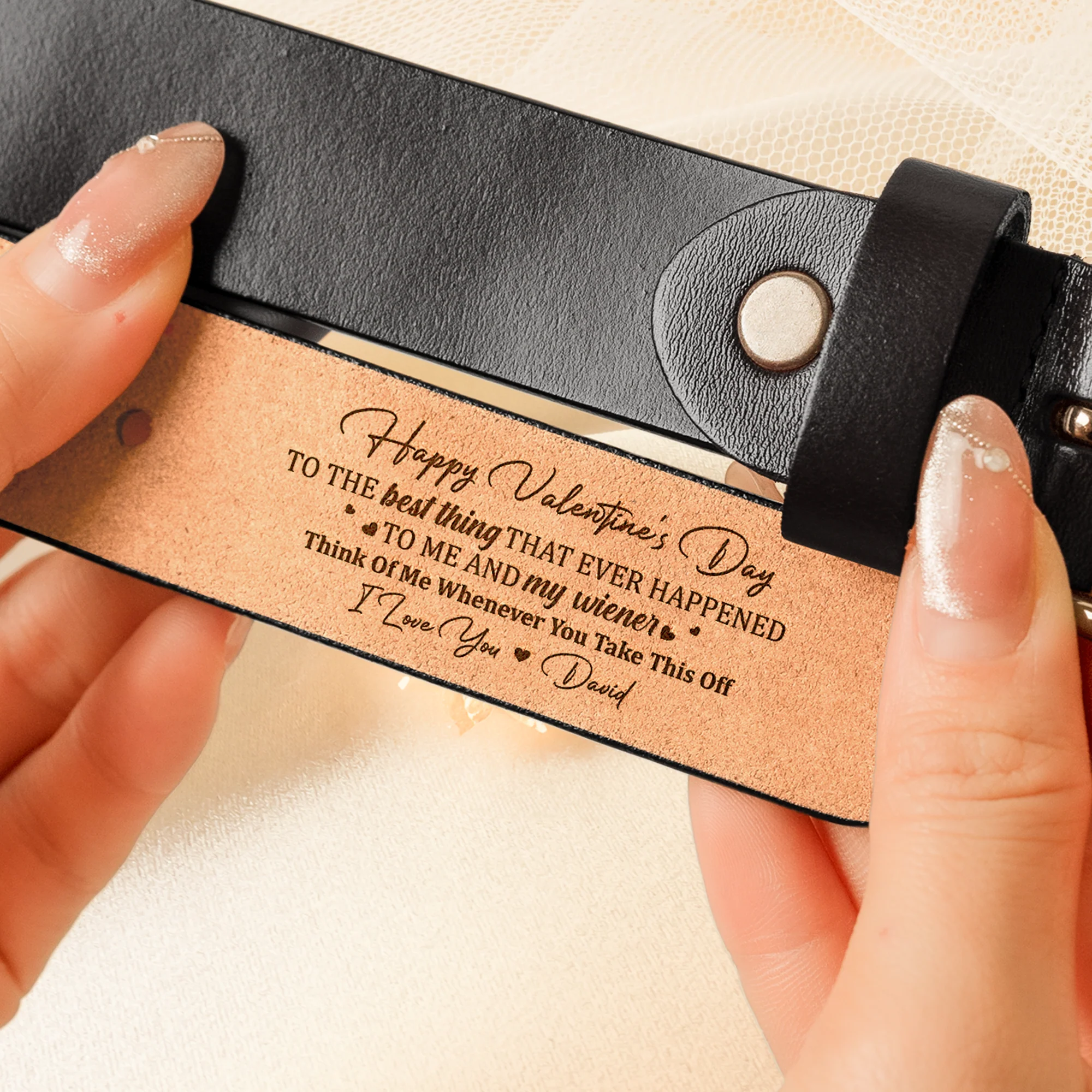 The Best Thing That Ever Happened To Me And My Wiener - Personalized Women Leather Belt - Image 3