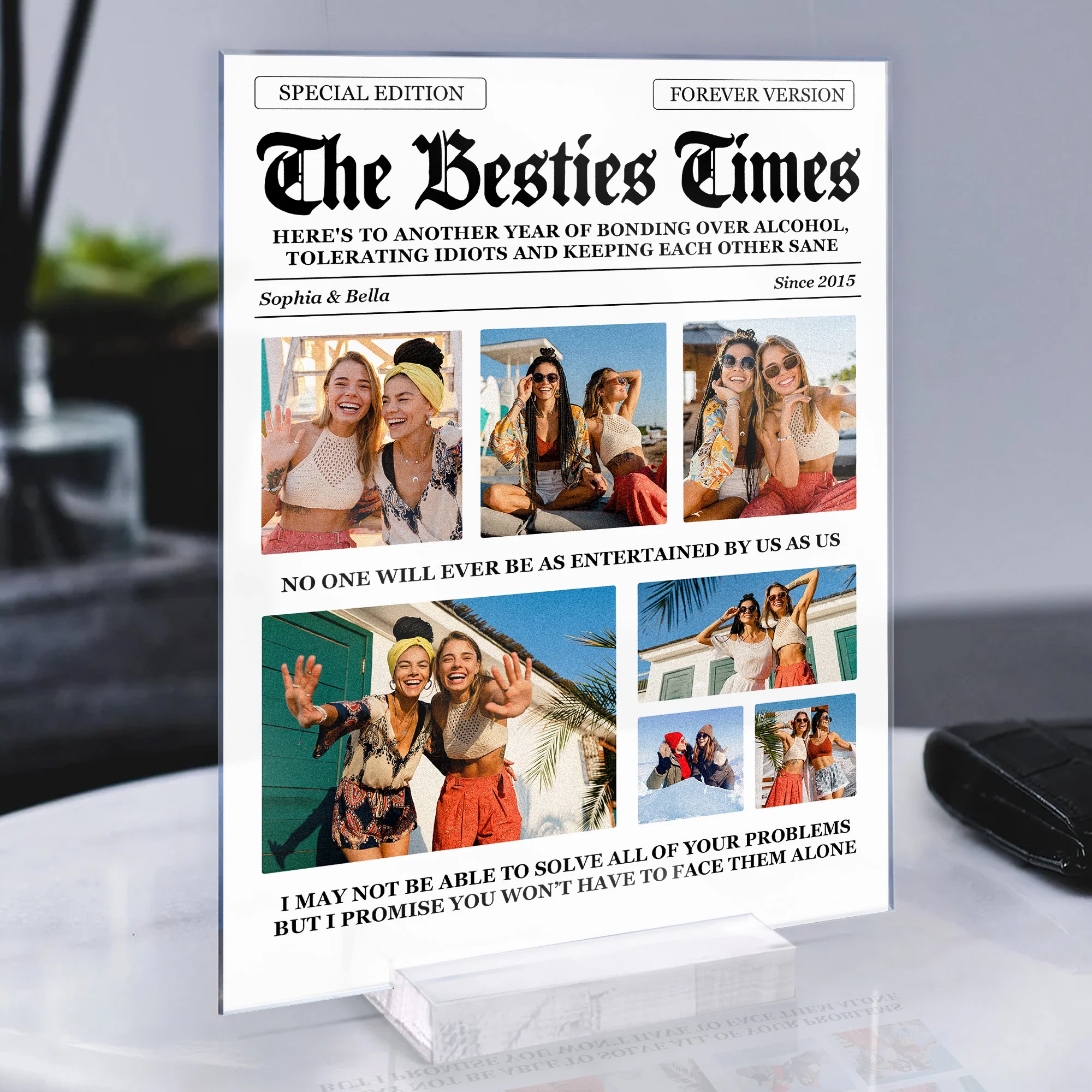 The Besties Times Friendship Our Laughs Are Limitless - Personalized Acrylic Plaque - Image 2