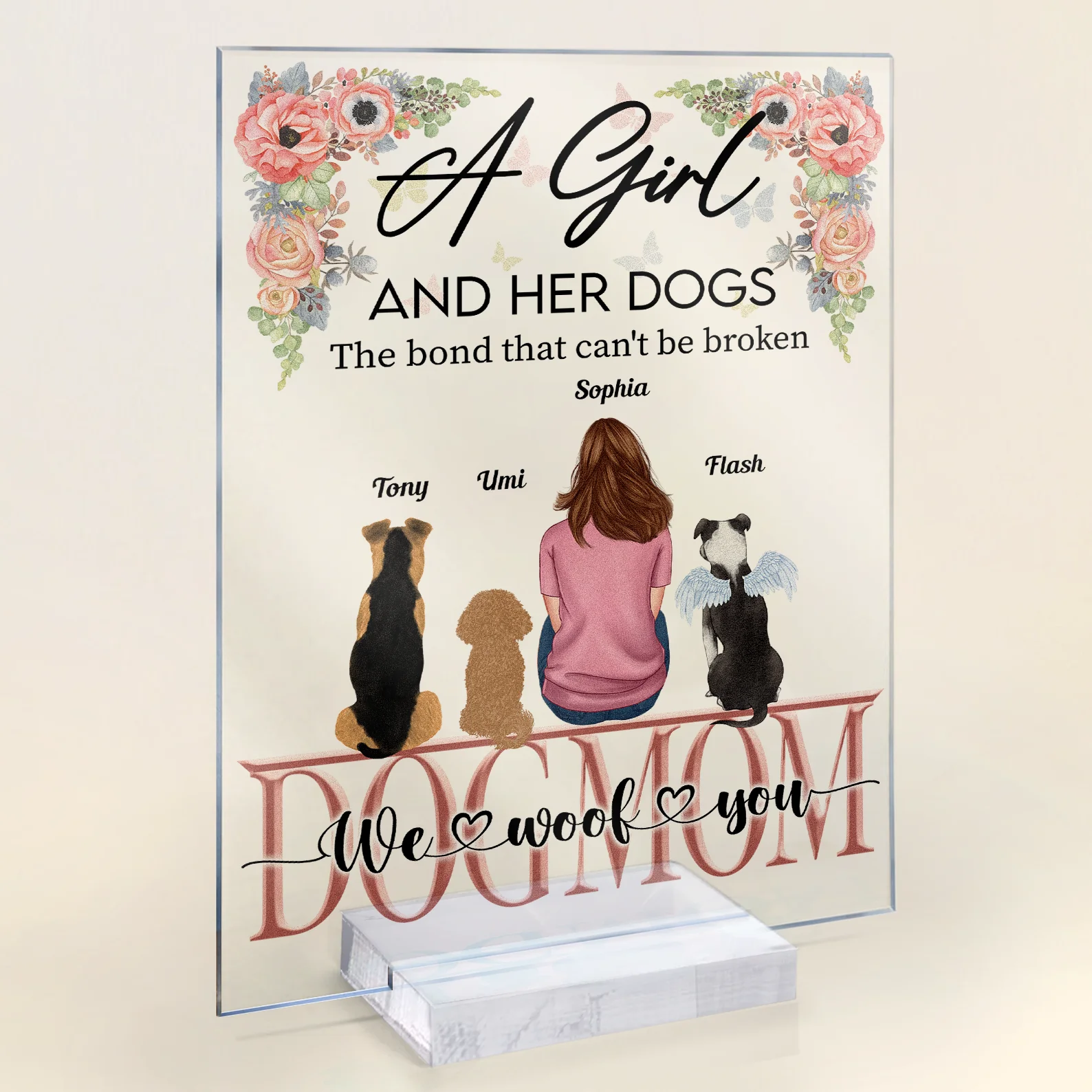 The Bond Between A Girl And Her Dogs - Personalized Acrylic Plaque - Image 2