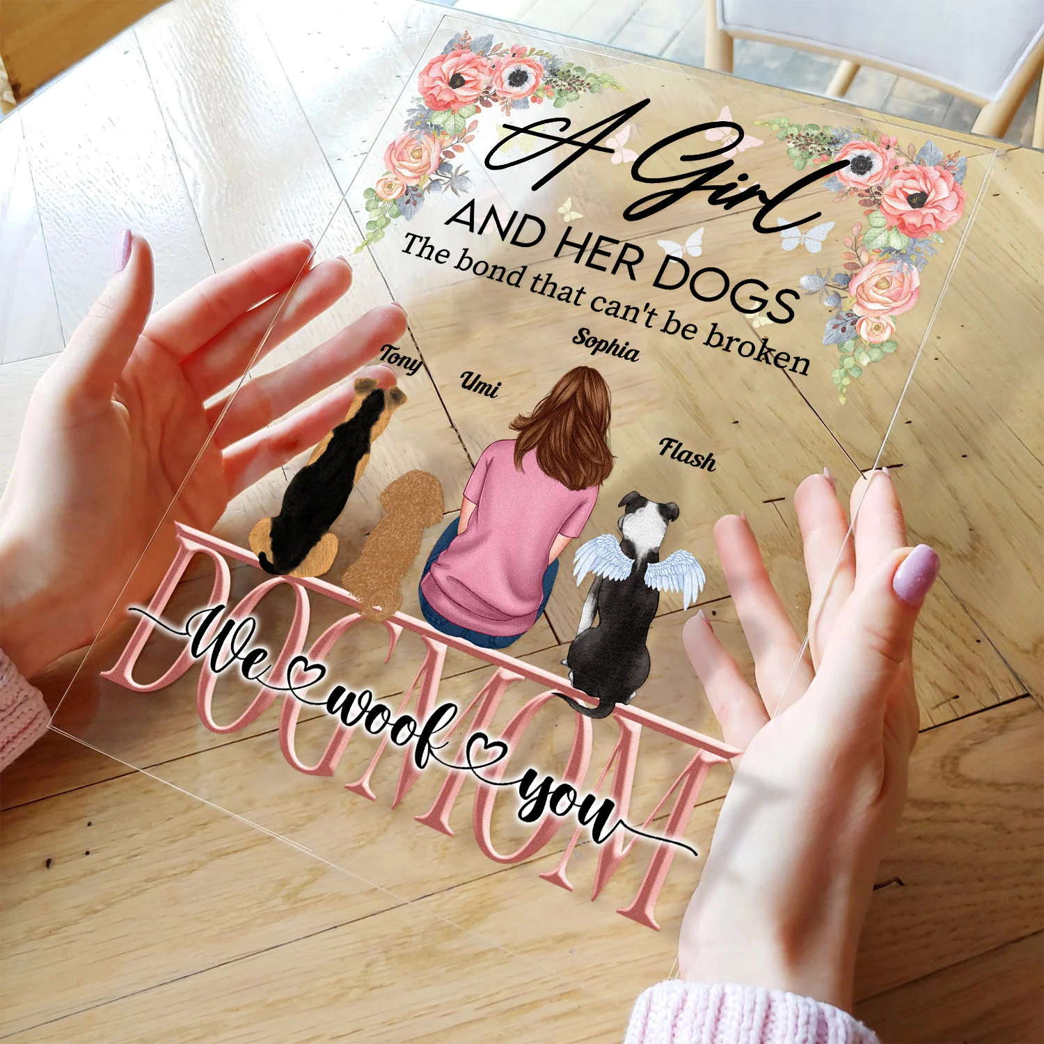 The Bond Between A Girl And Her Dogs - Personalized Acrylic Plaque - Image 4