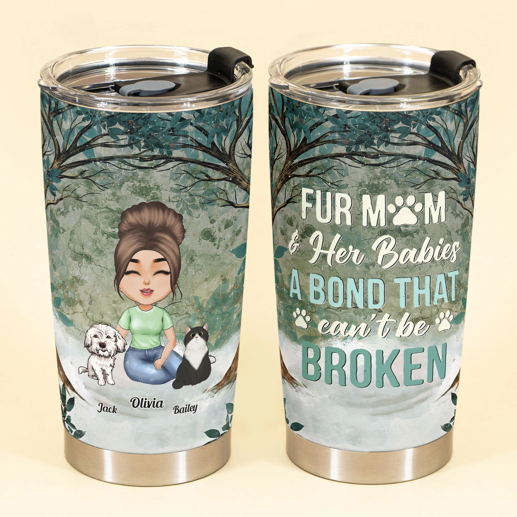The Bond Between Fur Mom & Her Babies - Personalized Tumbler Cup - Birthday, Funny Gift For Dog & Cat Lovers, Dog & Cat Mom - Image 2