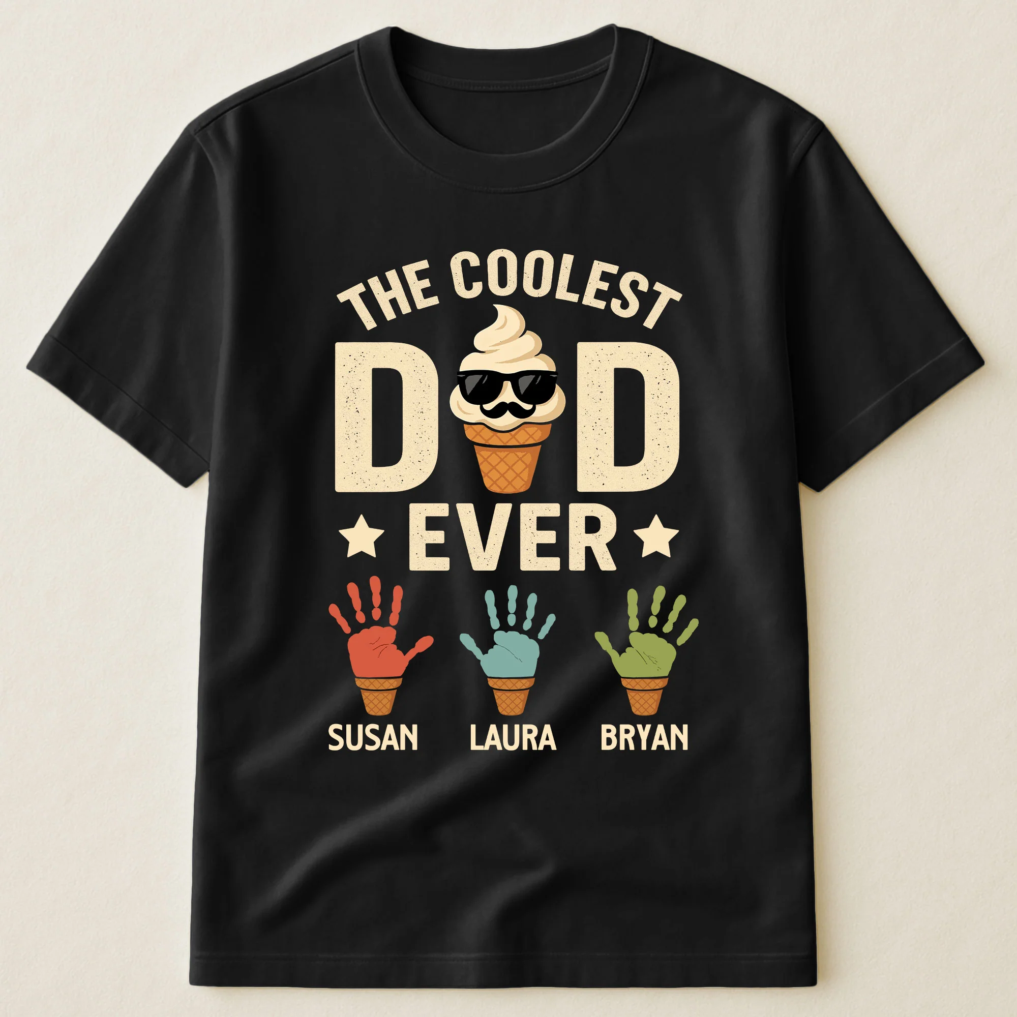 The Coolest Dad Ever Custom Kids Names Handprint - Personalized Shirt