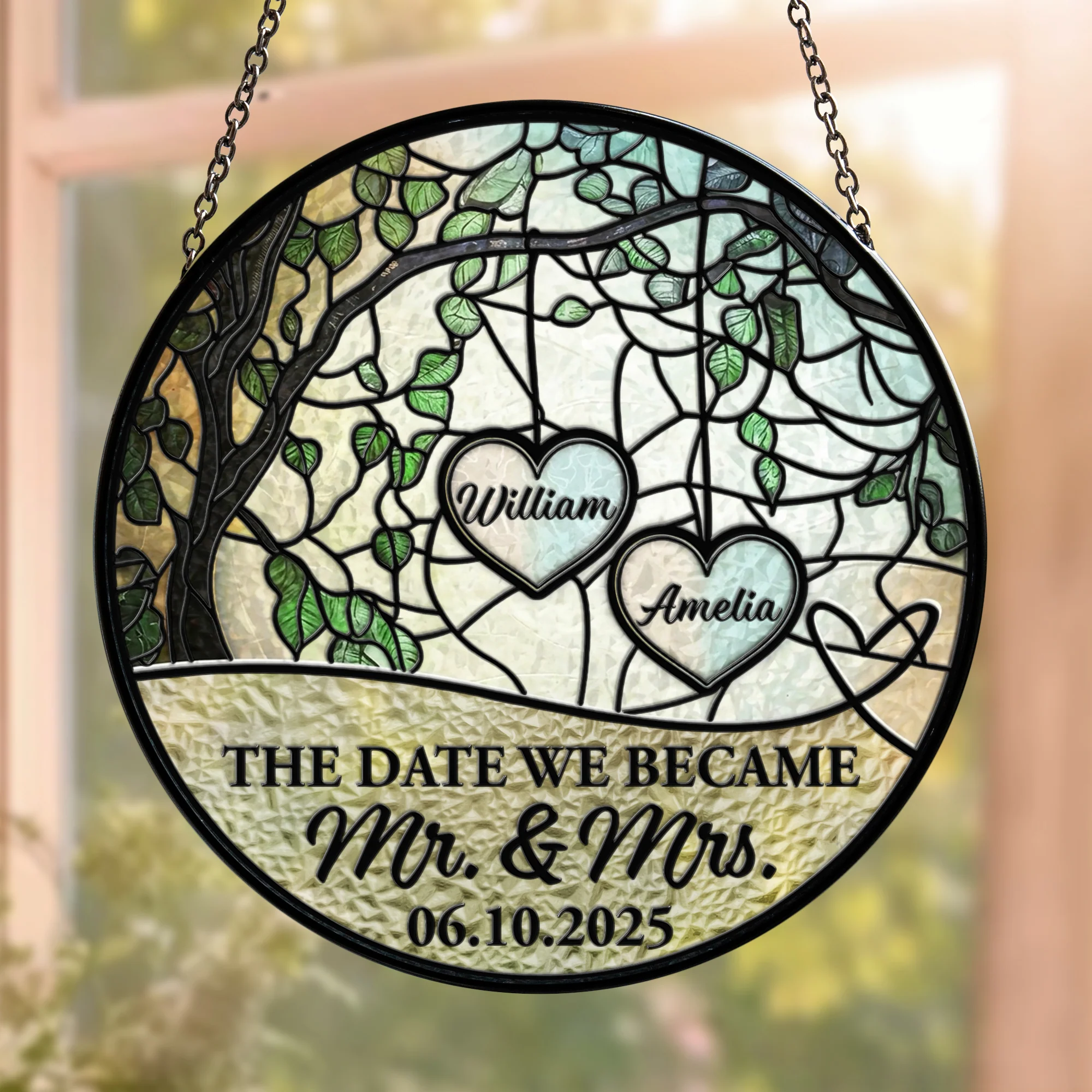 The Date We Became Mr. & Mrs. Wedding Anniversary Gift - Personalized Window Hanging Suncatcher - Image 4