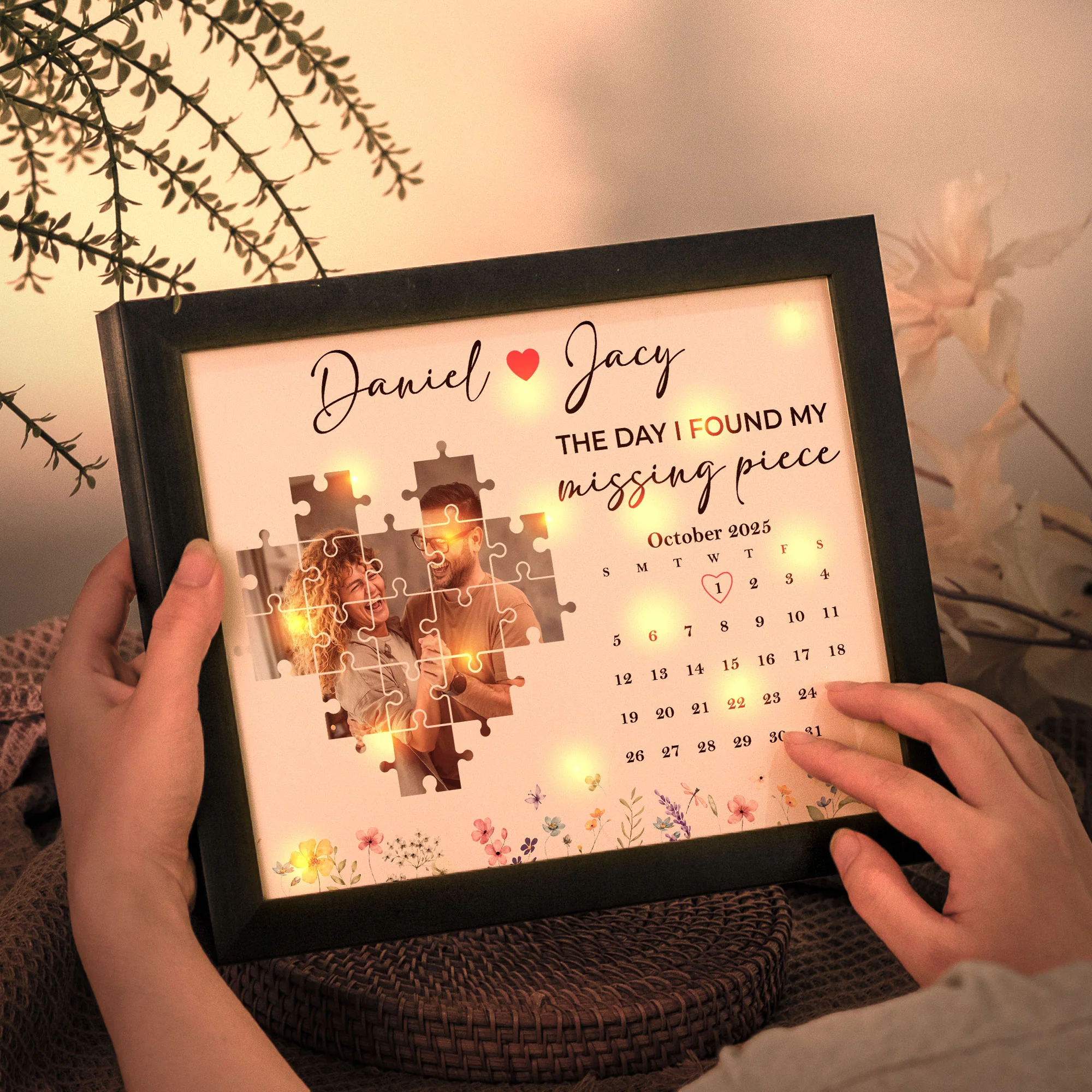 The Day I Found My Missing Piece Anniversary Gift - Personalized Photo LED Shadow Box - Image 4