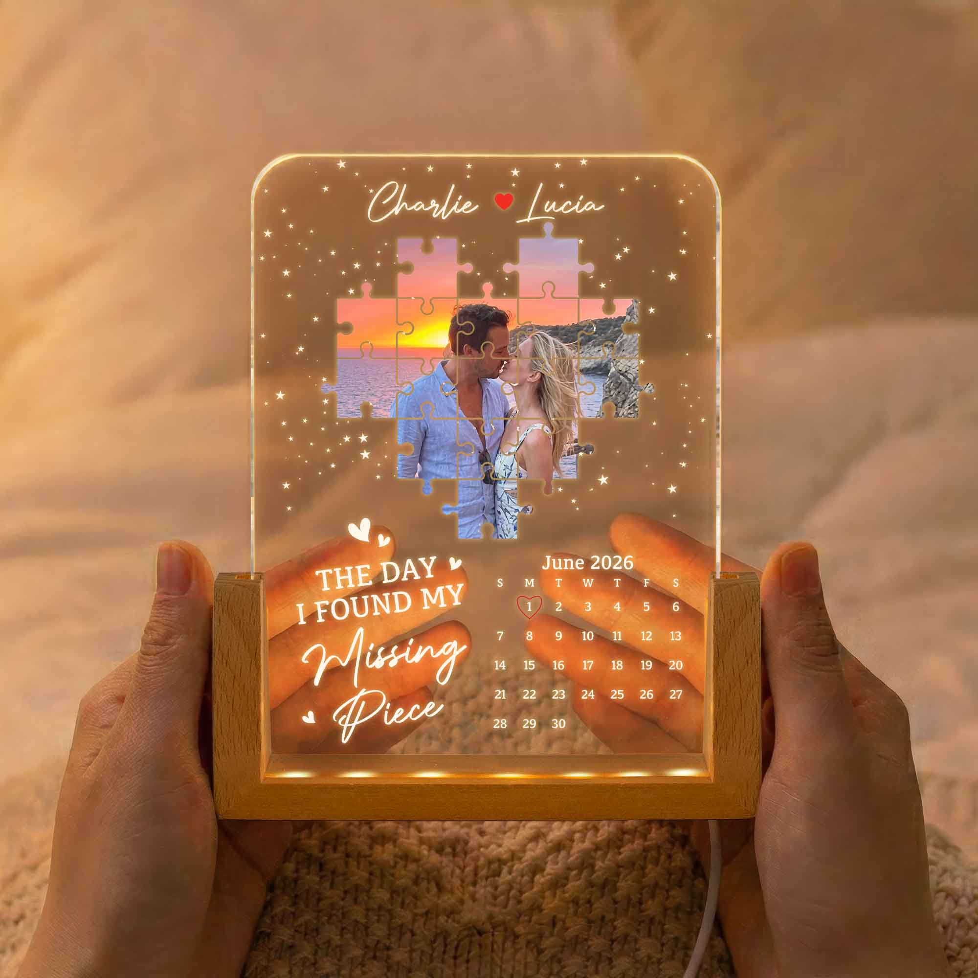 The Day I Found My Missing Piece - Custom Photo & Special Date Calendar - Personalized Night Light - Image 2