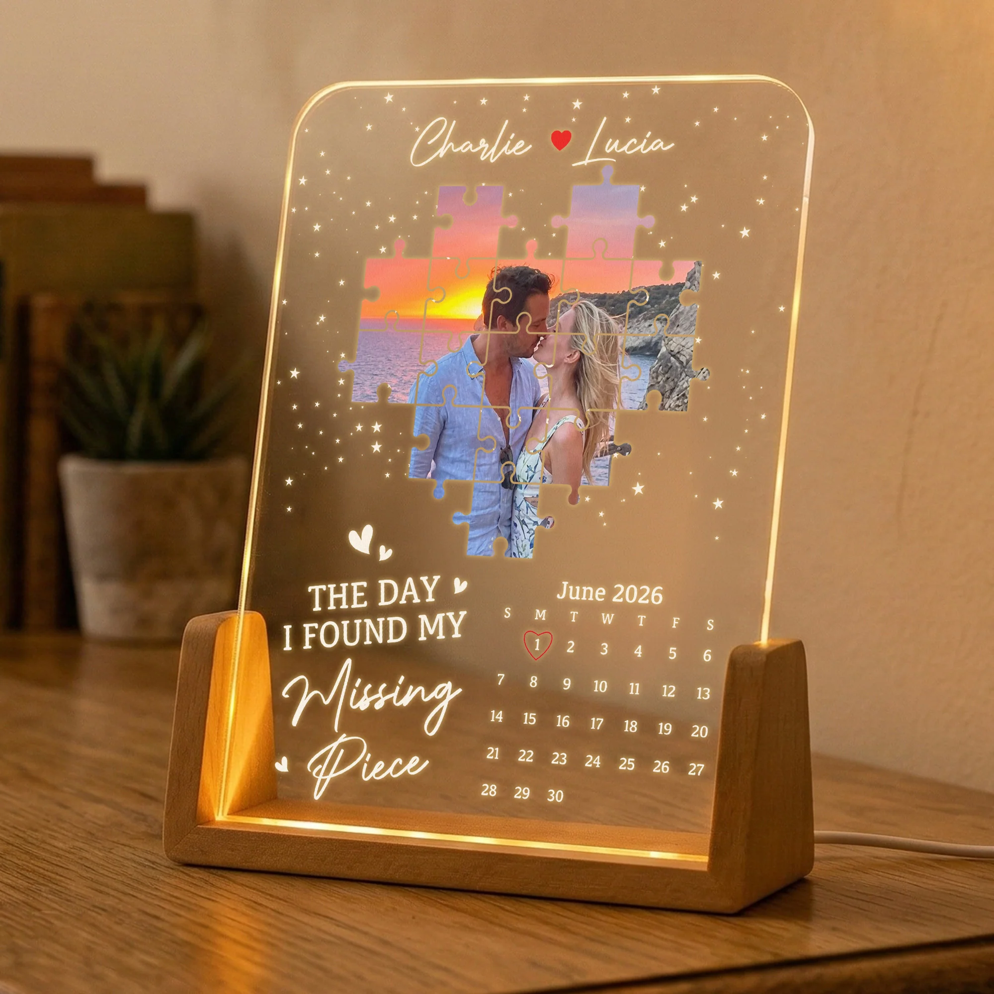 The Day I Found My Missing Piece - Custom Photo & Special Date Calendar - Personalized Night Light - Image 5