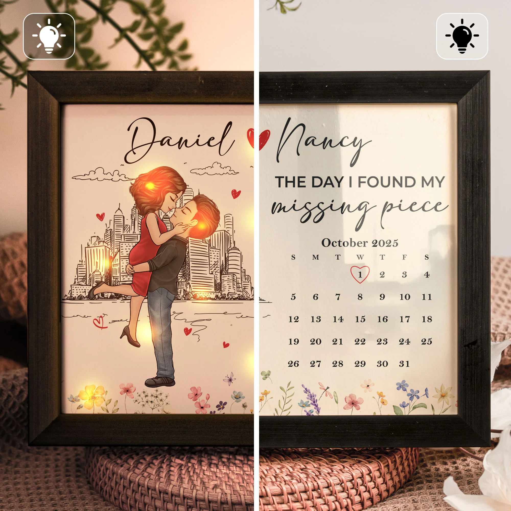 The Day I Found My Missing Piece Valentine's Day Anniversary Gift - Personalized LED Shadow Box - Image 2