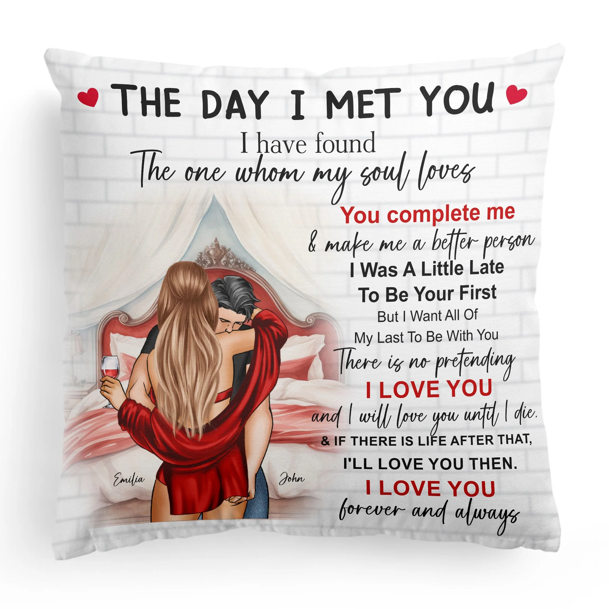 The Day I Met You Romantic Couples Valentines - Personalized Pillow (Insert Included) - Image 4