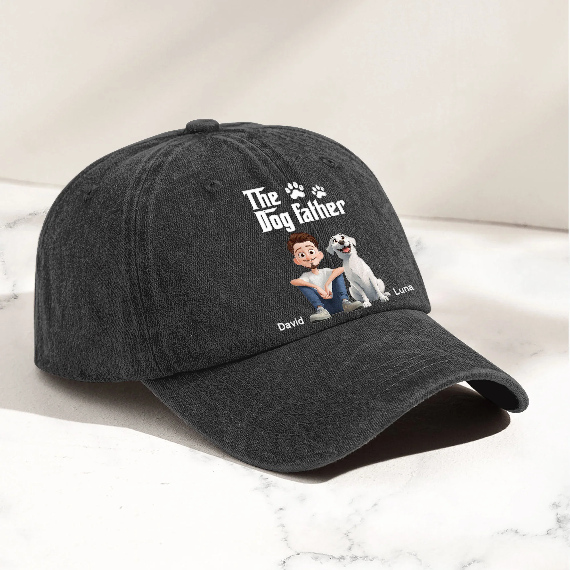 The Dogfather - Personalized Distressed Denim Cap - Image 2