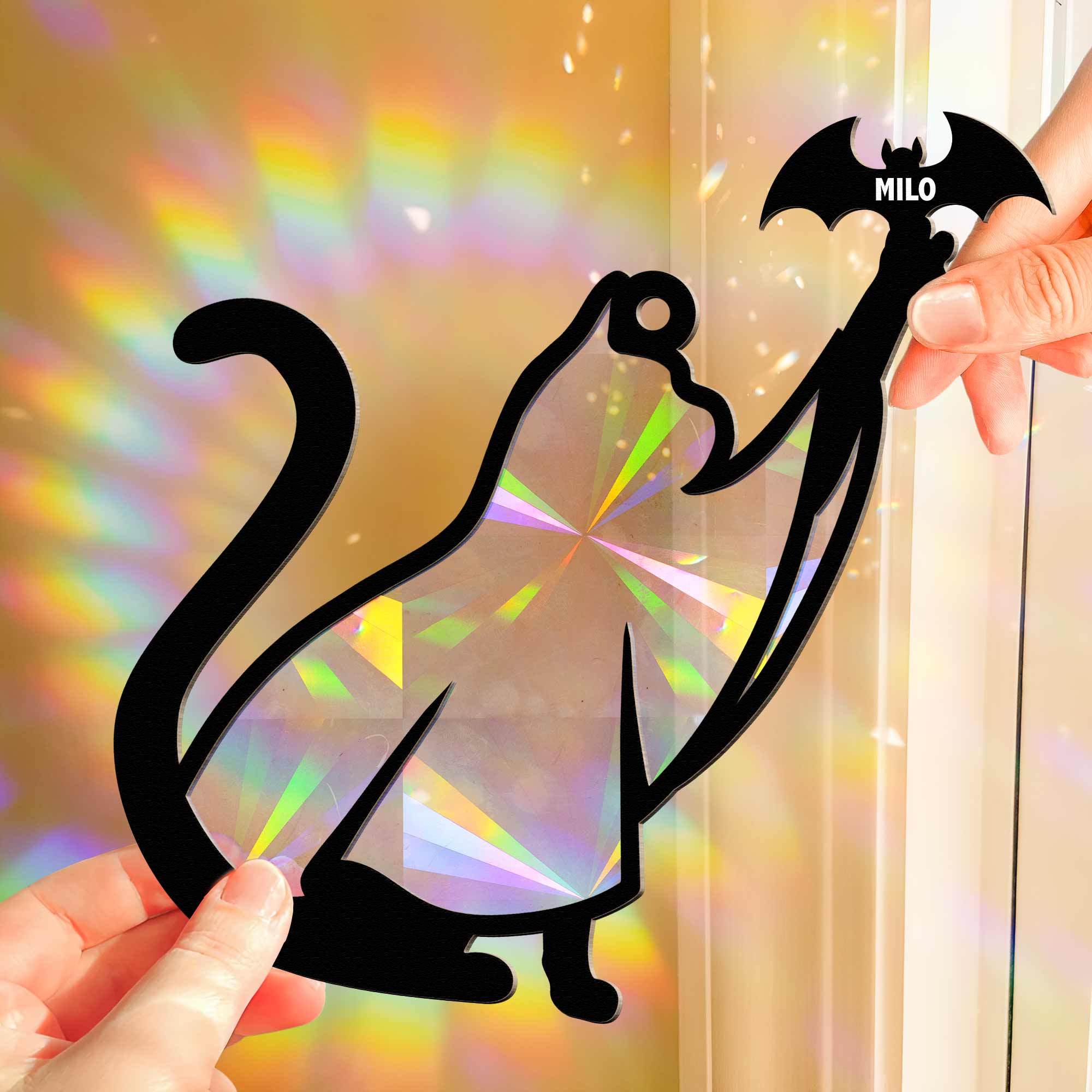 The Ghost Cat Halloween - Personalized Rainbow Suncatcher - Image 2