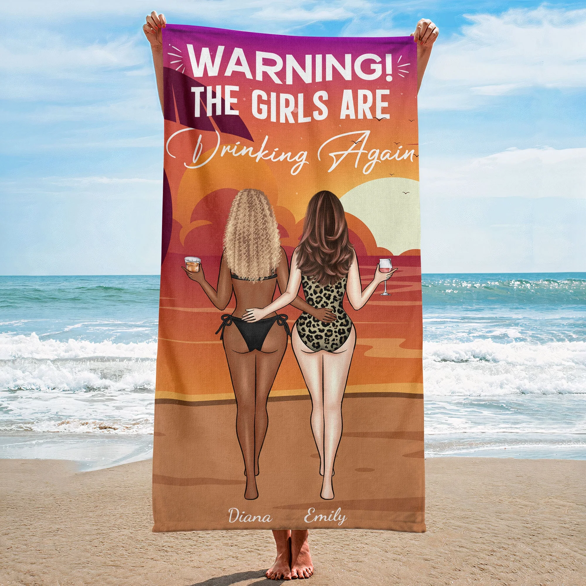 The Girls Are Drinking Again - Personalized Beach Towel - Image 2