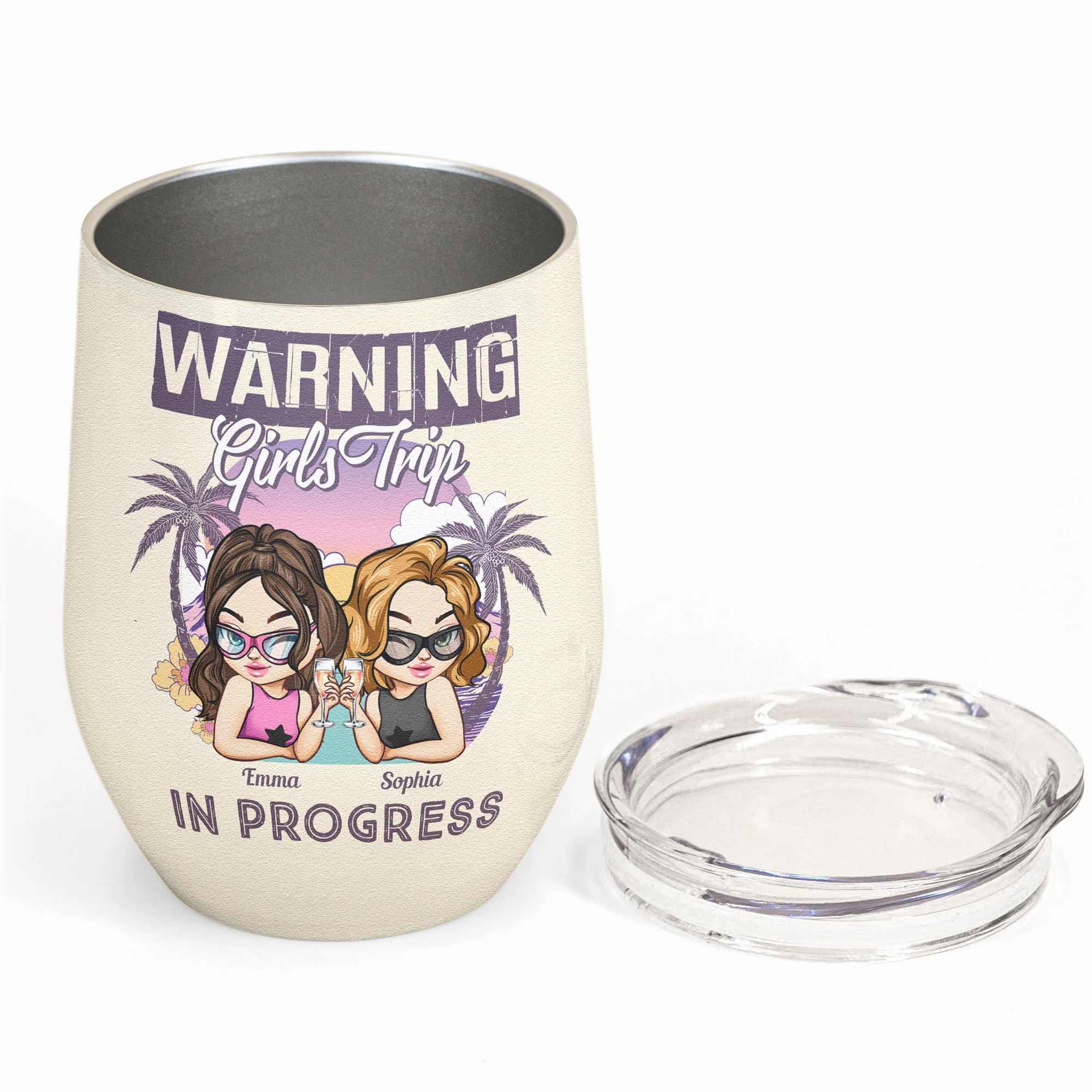 The Girls Are Drinking Again - Retro Summer - Personalized Wine Tumbler - Image 4