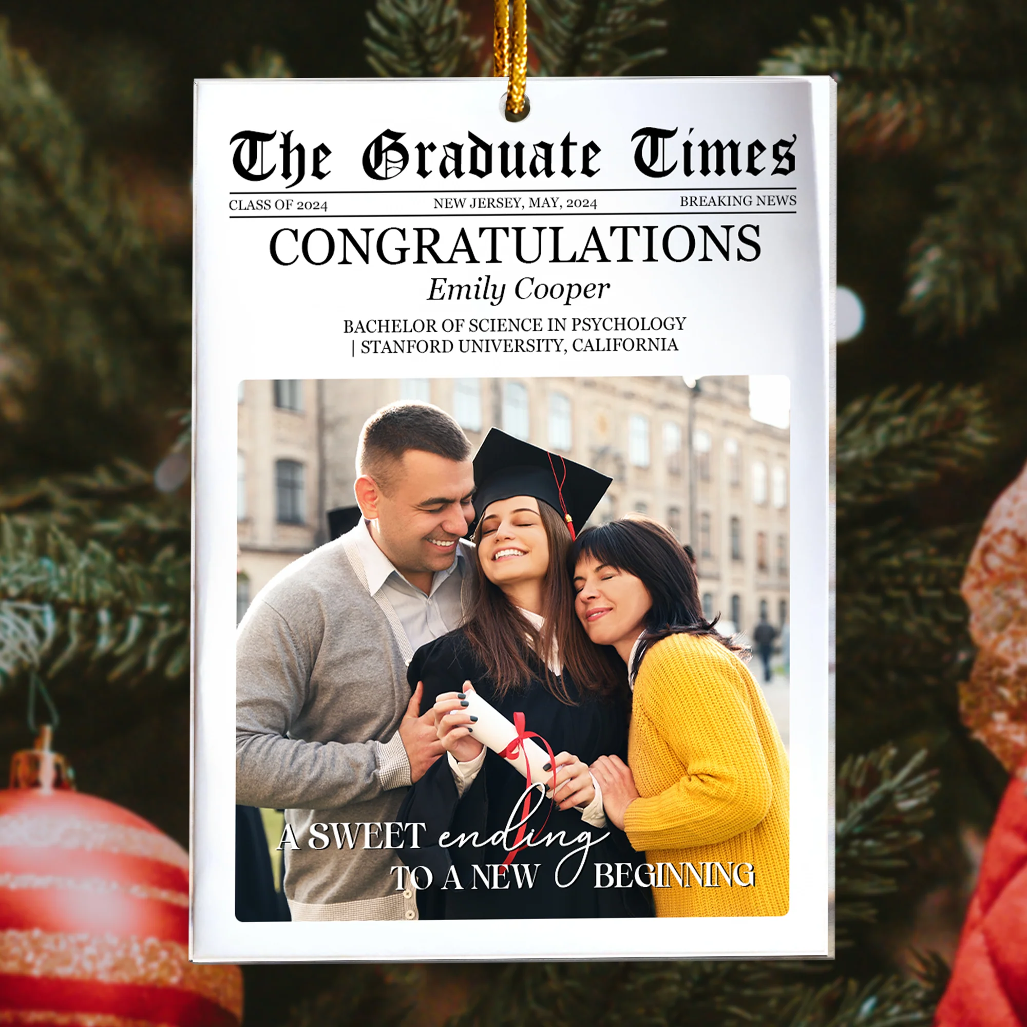 The Graduate Times - A Sweet Ending To A New Beginning - Personalized Acrylic Photo Ornament - Image 2